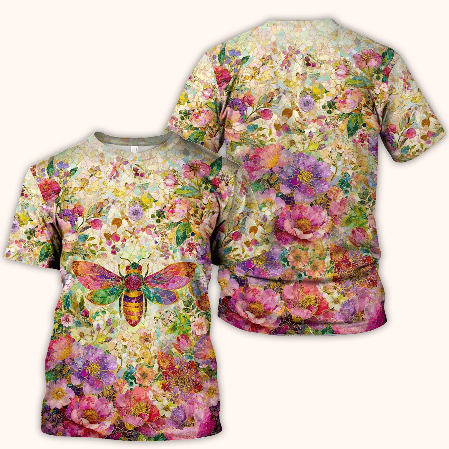 Vibrant Mosaic Bee Nurse for RN, CNA, Floral Garden Medical Scrub Top, Comfortable Scrubs for Nurses