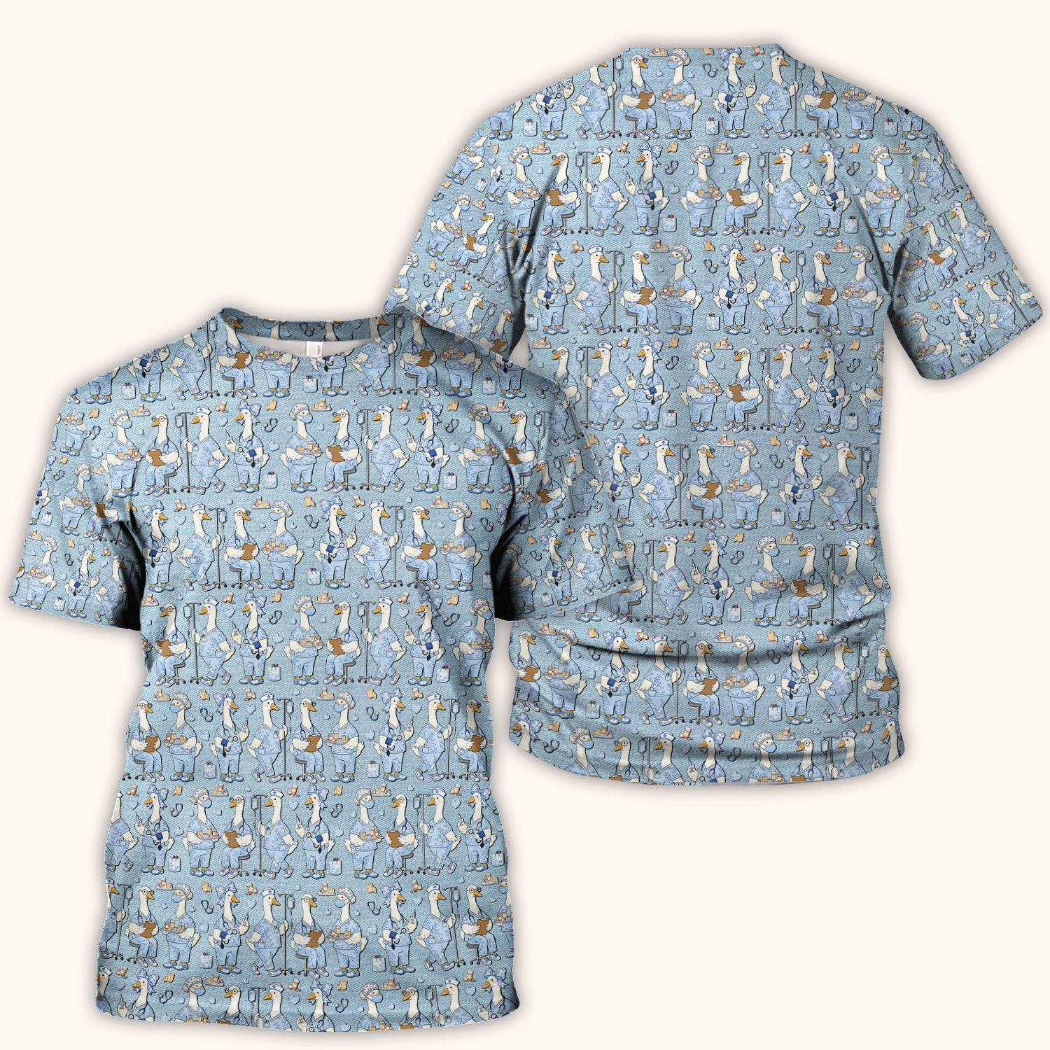 Cute Nurse Goose Working Pattern Scrub Top, Comfortable Scrubs for Nurses