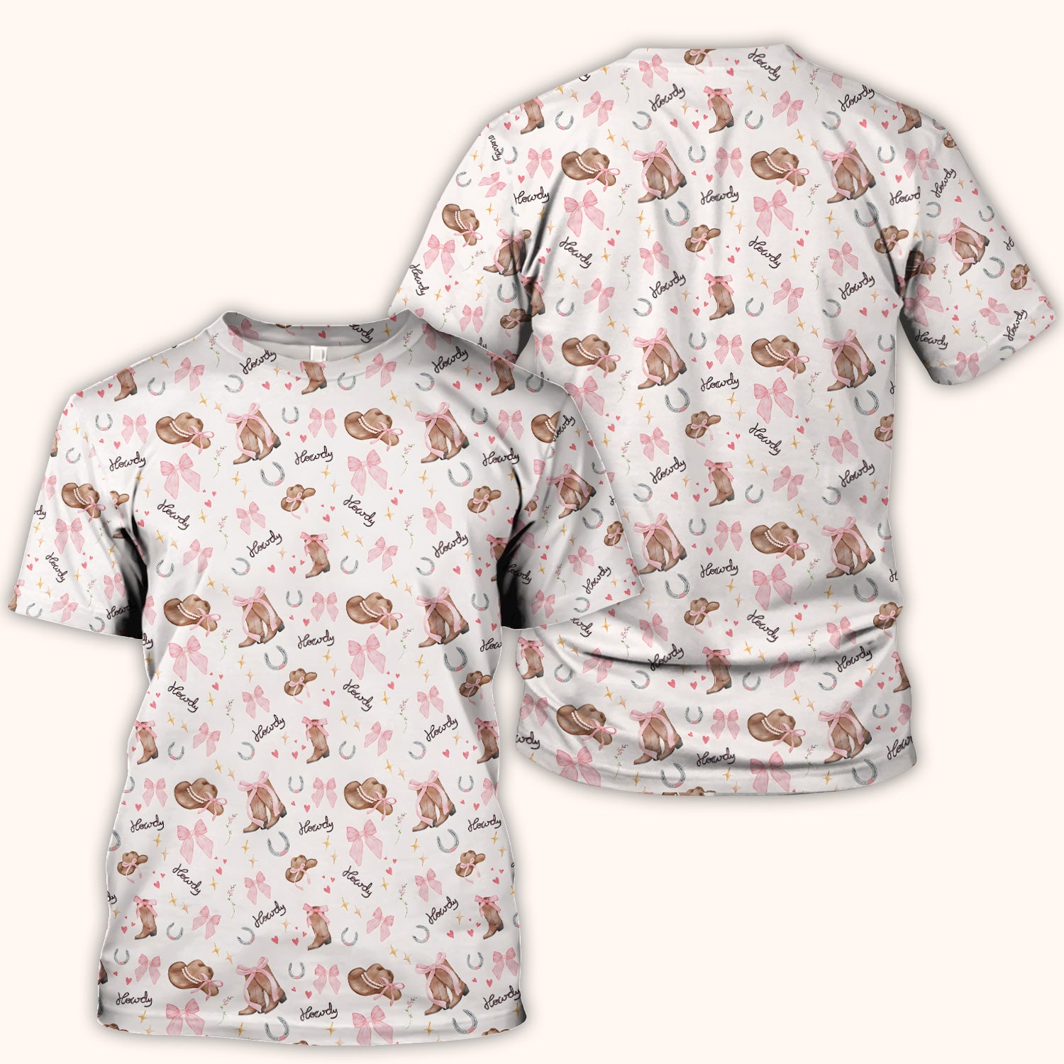 Cute Pink Cowgirl Boots Pattern Scrub Top, Comfortable Scrubs for Nurses