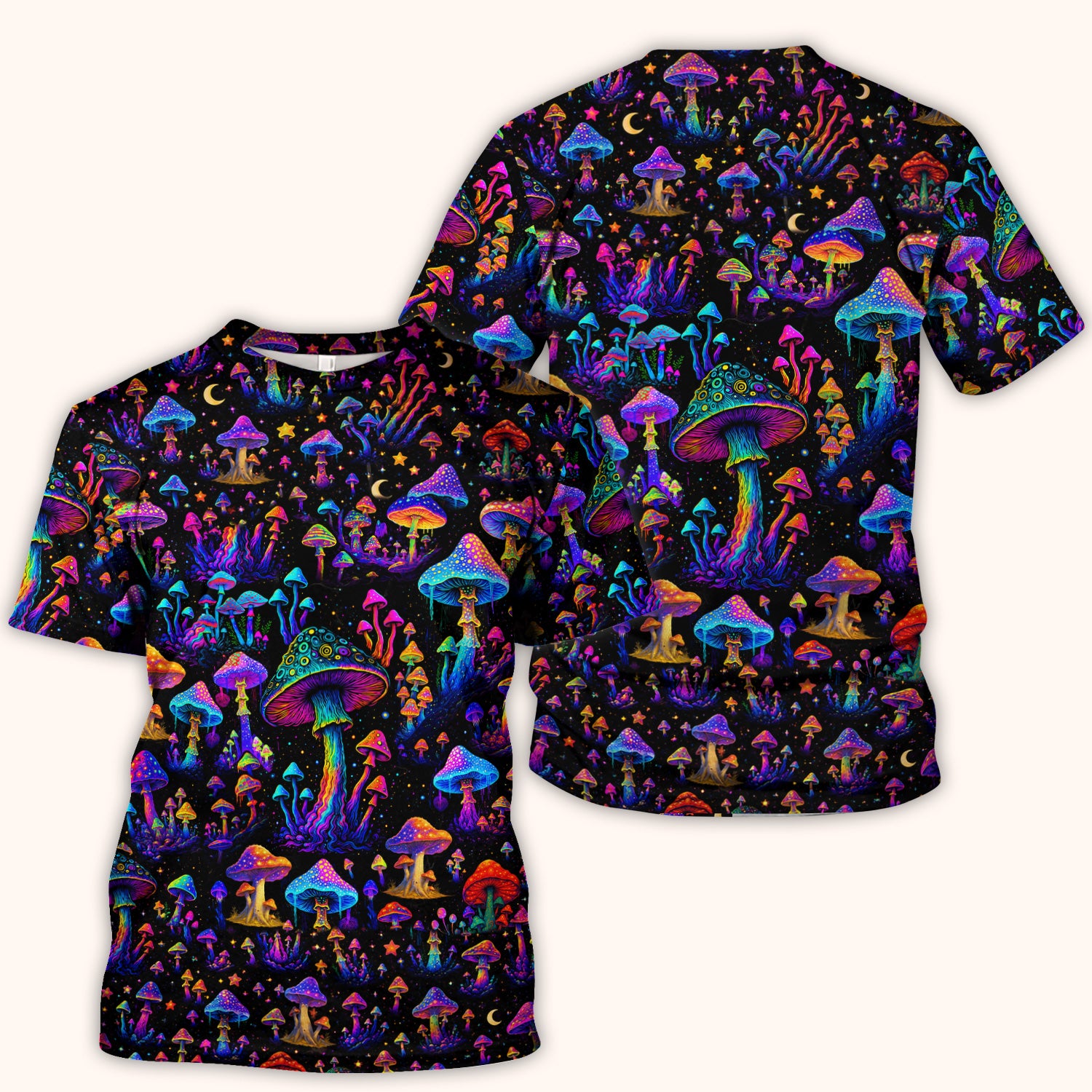 Neon Fantasy Mushroom Print Scrub Top, Comfortable Scrubs for Nurses