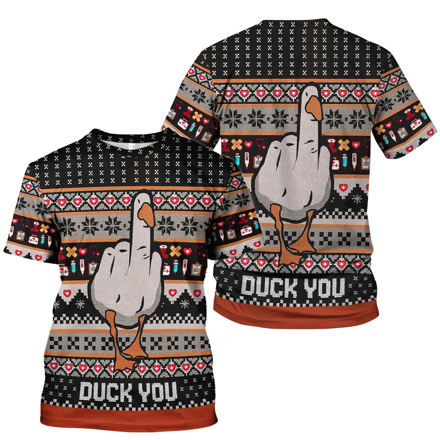 Funny Duck Scrub Top – Ugly Christmas Nurse Pattern – Humorous Medical Uniform For Nursing