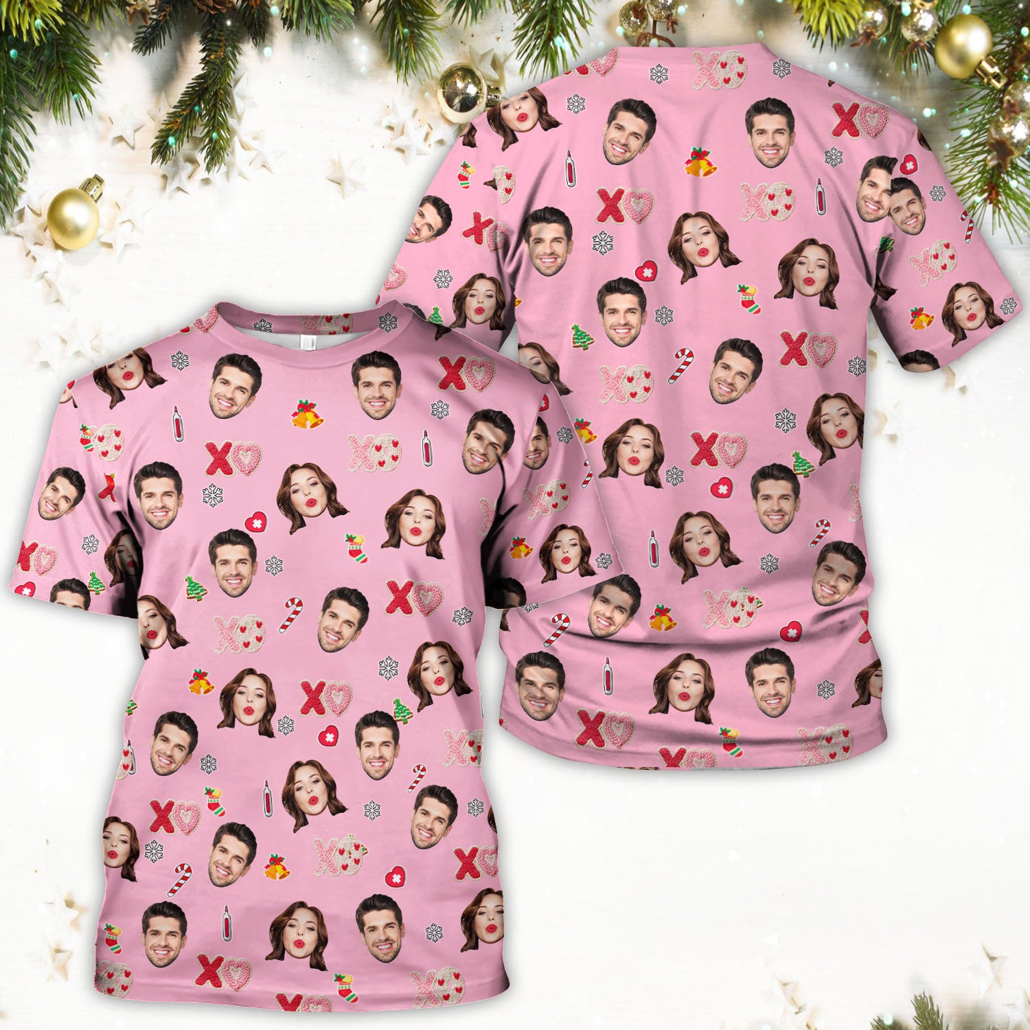 Personalized Photo Scrub Top, Custom Face XOXO Scrub Shirt, Breathable Fabrics Nursing Uniform
