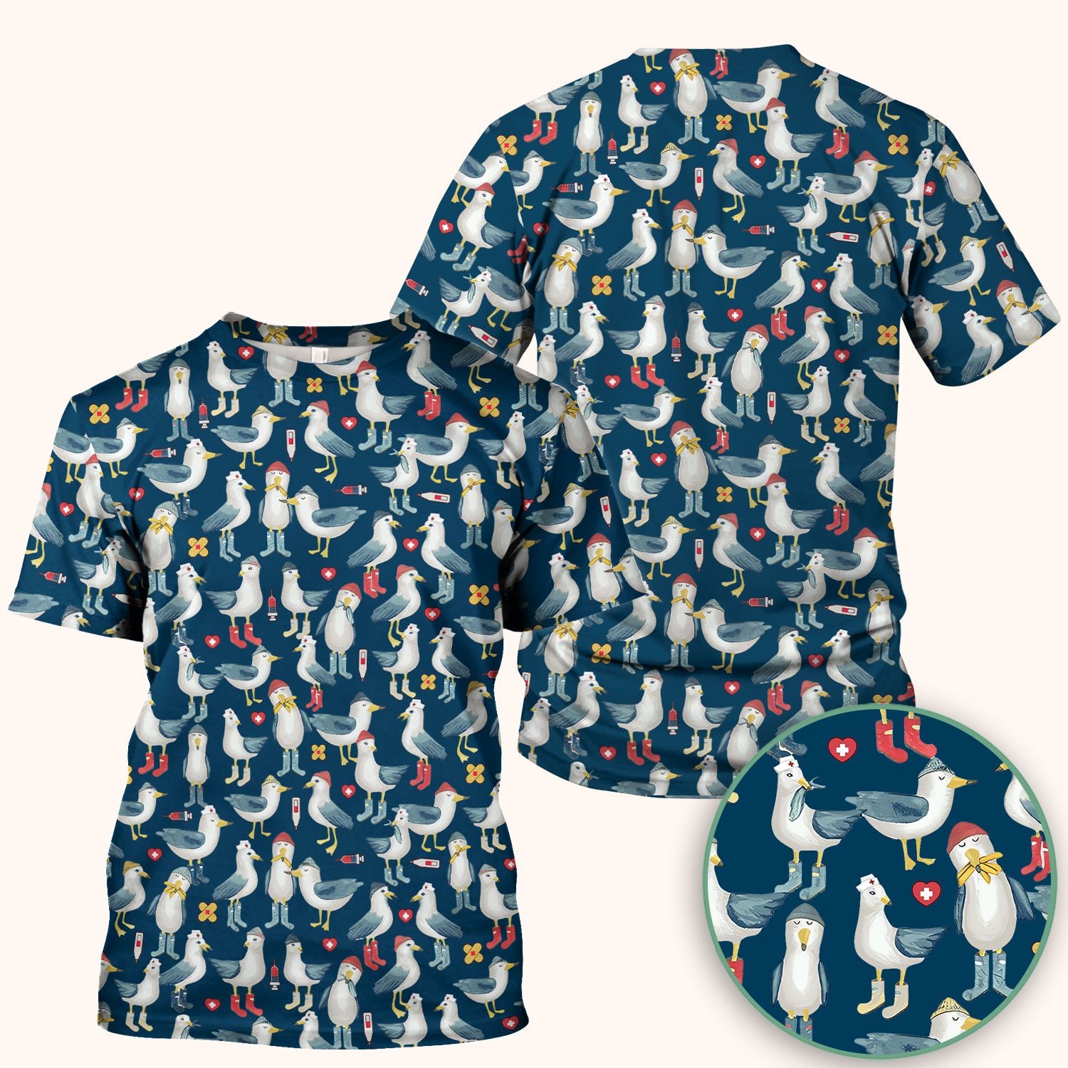 Funny Seagull Nurse Scrub Top - Cute Bird with Medical Icons - Comfortable Scrubs for Women