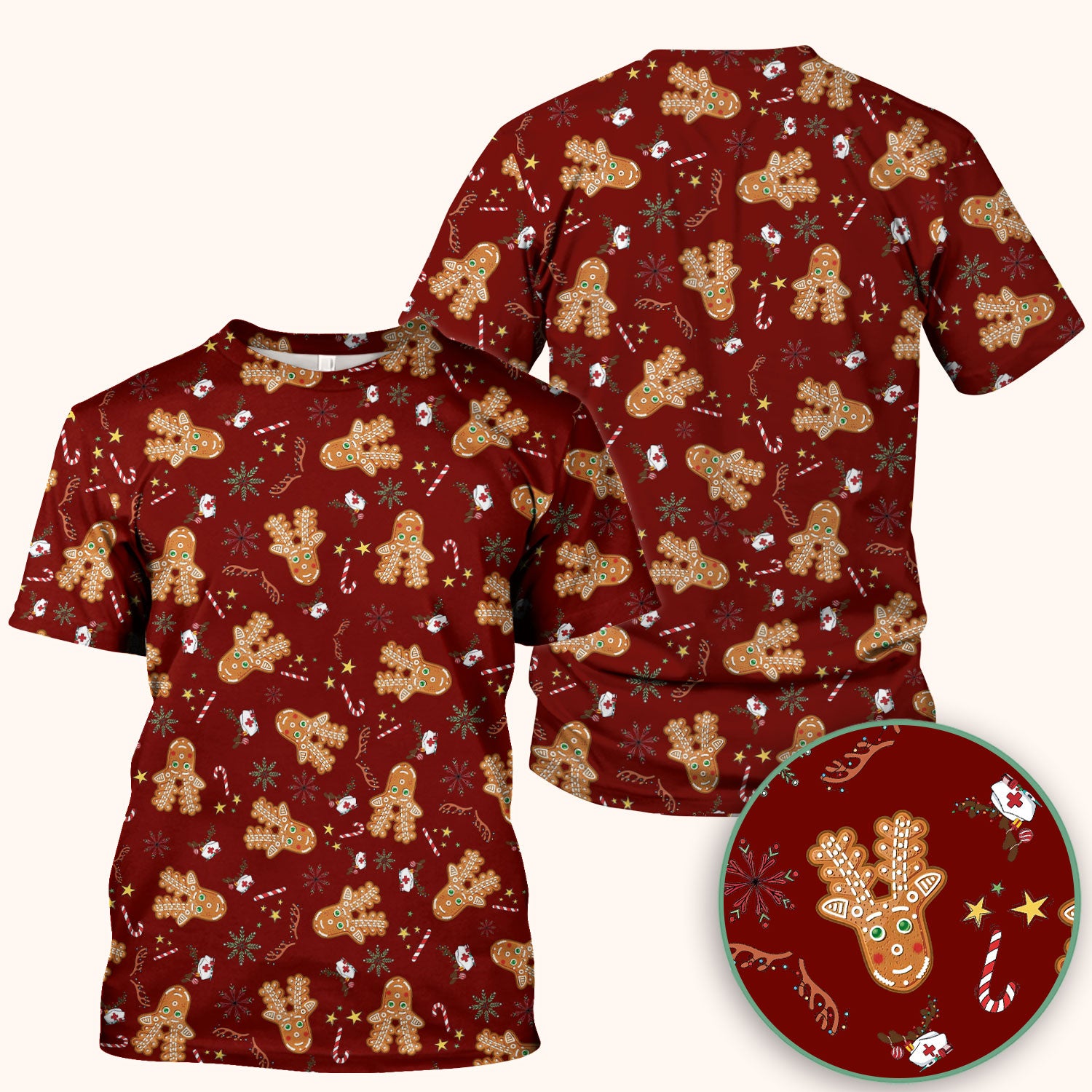 Gingerbread Cookies Reindeer Scrub Top - Funny Christmas Gingerbread Breathable Med Uniform - Comfortable Scrubs for RN CNA LPN