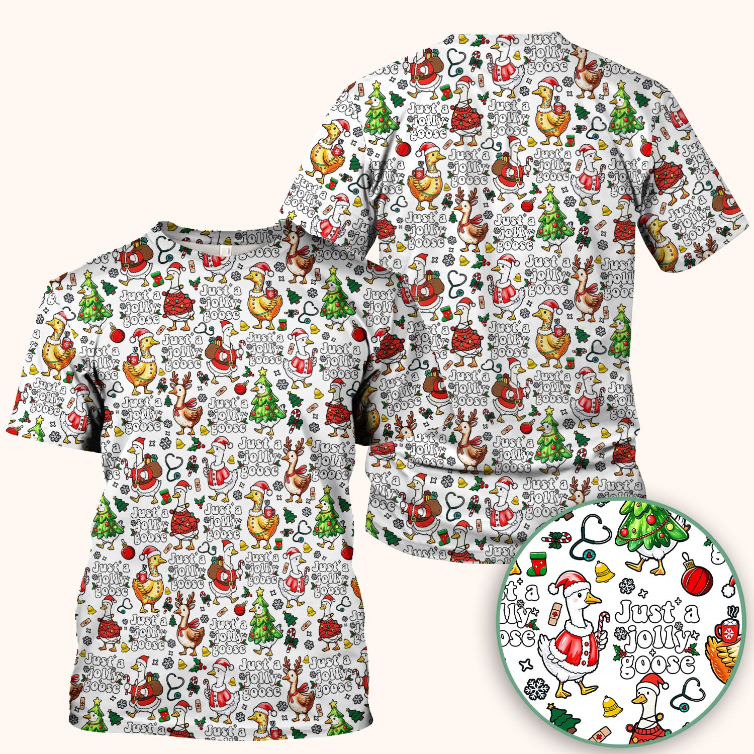 Just a Jolly Goose Funny Christmas Scrub Top - Holiday Medical Uniform for Nurse - Santa Goose Shirt Gift for Women
