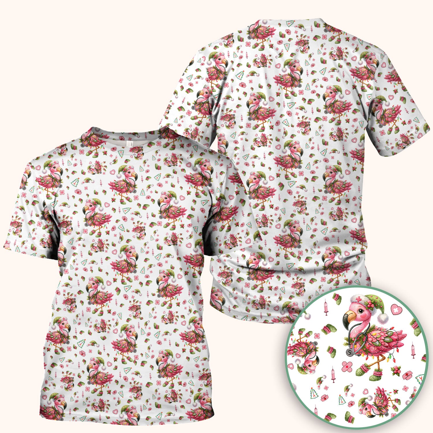 Flamingo Scrub Top for Nurse - Funny Christmas Medical Shirt - Holiday Christmas Gift for Healthcare Workers