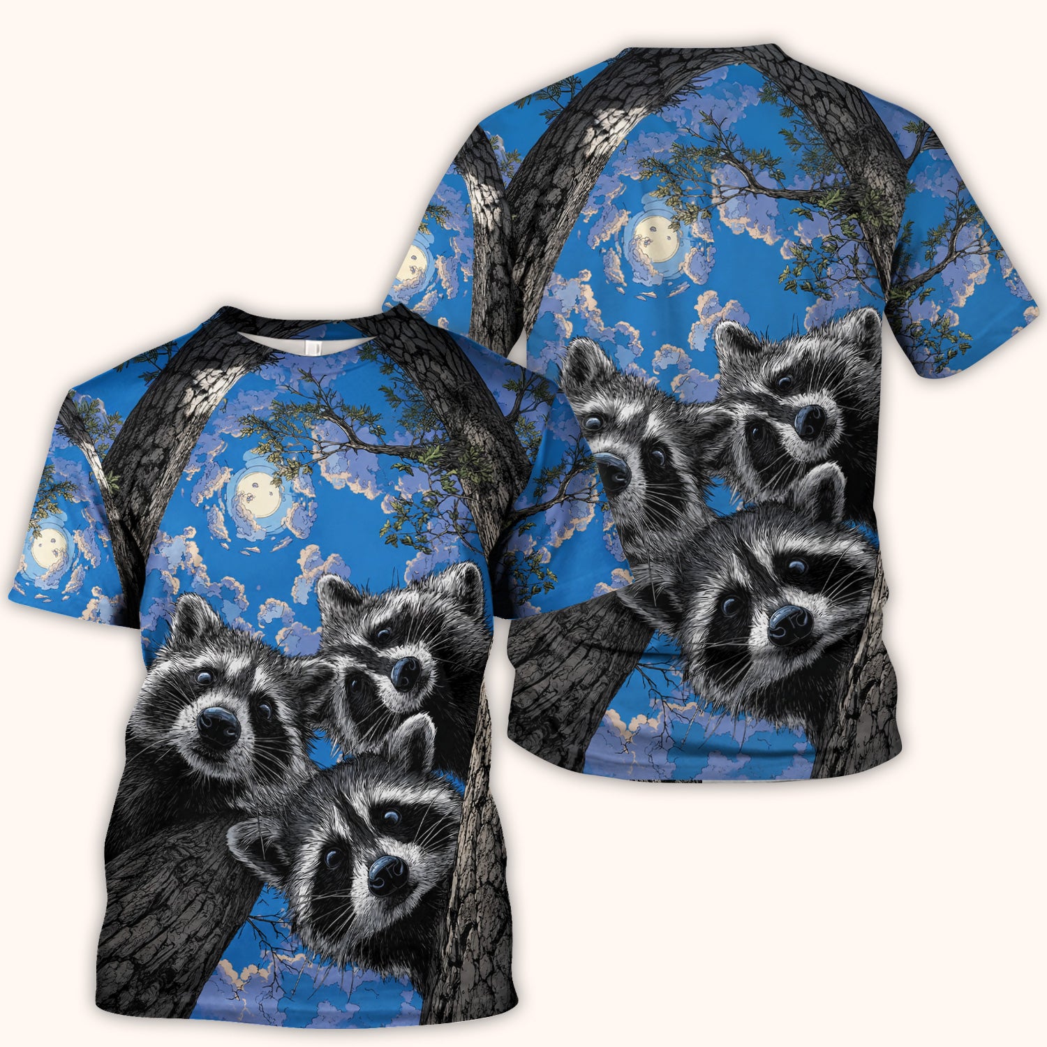 Cute Raccoon Tree Veterinary Pattern Scrub Top, Comfortable Scrubs for Nurses