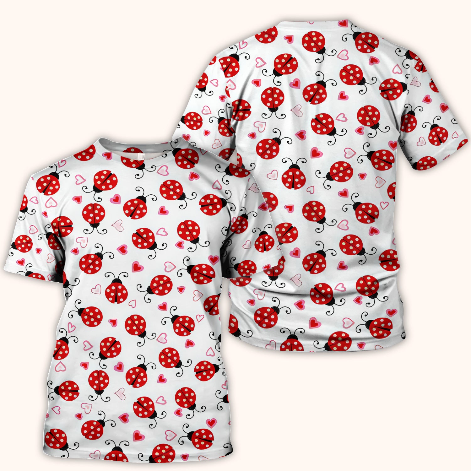 Cute Ladybug Heart Love Pattern Scrub Top, Breathable Fabrics Nursing Uniform