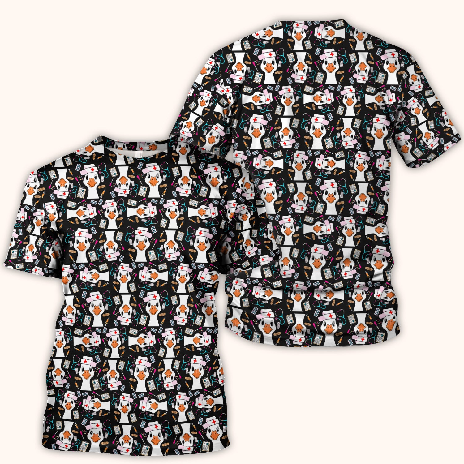 Duck Wearing Hat With Medical Tools Scrub Top, Breathable Fabrics Nursing Uniform