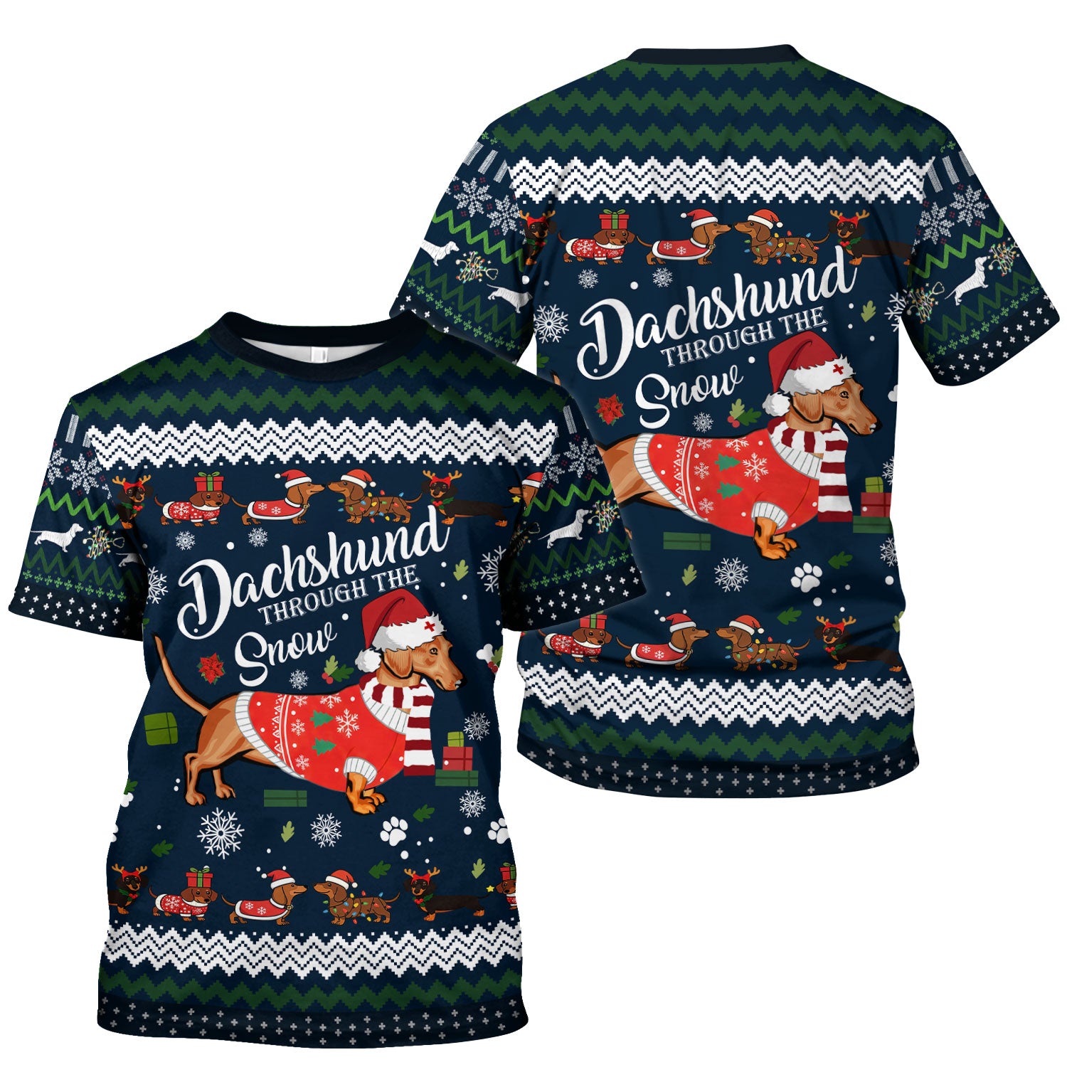 Dachshund Through the Snow - Funny Christmas Scrub Top - Wiener Dog Lover Gift - Holiday Medical Uniform