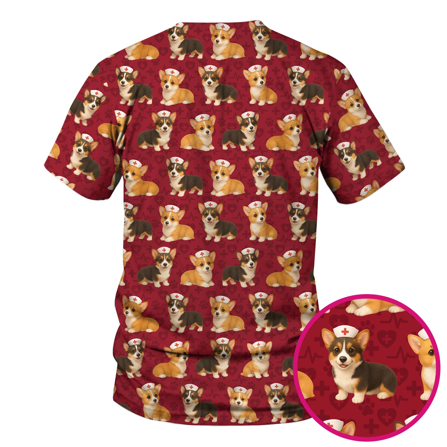 Christmas Corgi Scrubs for Women - Cute Dog Pattern Medical Scrub Top - Festive Holiday Christmas Scrubs with Adorable Corgi Design