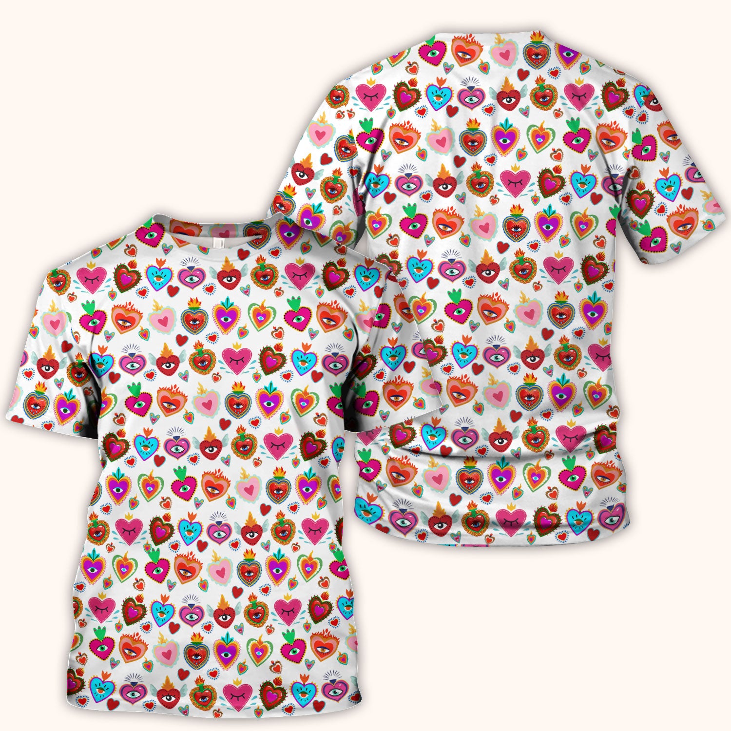 Valentine Colorful Sacred Heart Print Medical Scrub Top, Comfortable Scrubs for Nurses