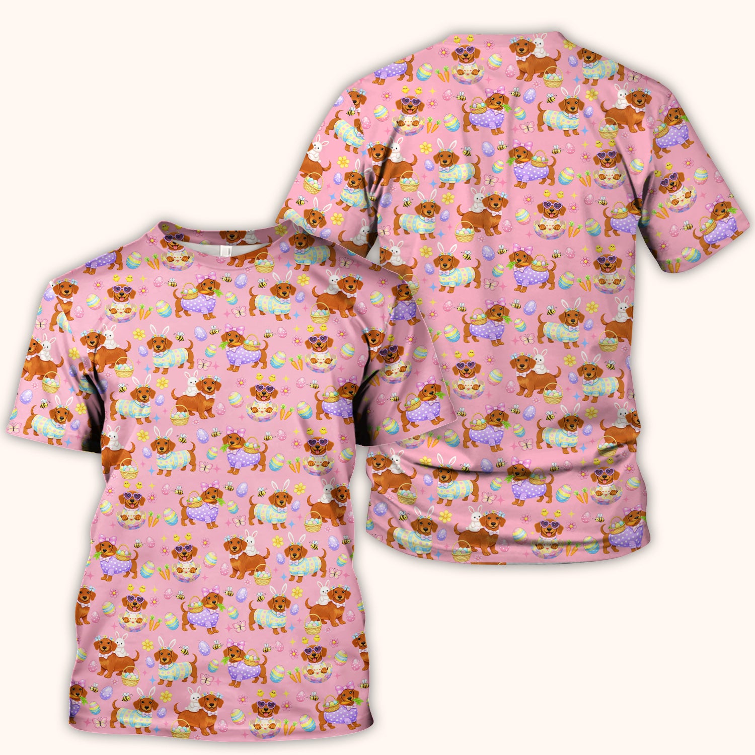 Cute Easter Dachshund Dog Pattern Scrub Top, Breathable Healthcare Uniform Top