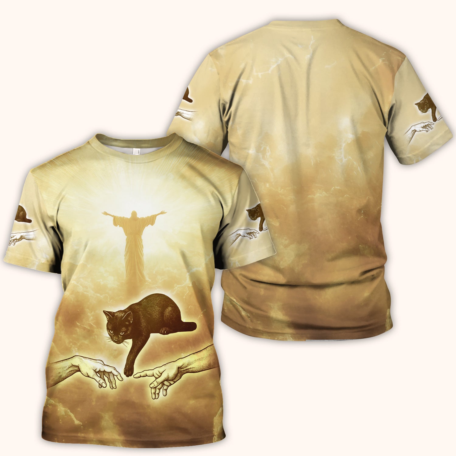 Vintage Angel Cat Art Print V Neck Nursing Scrub Top, Golden Aesthetic