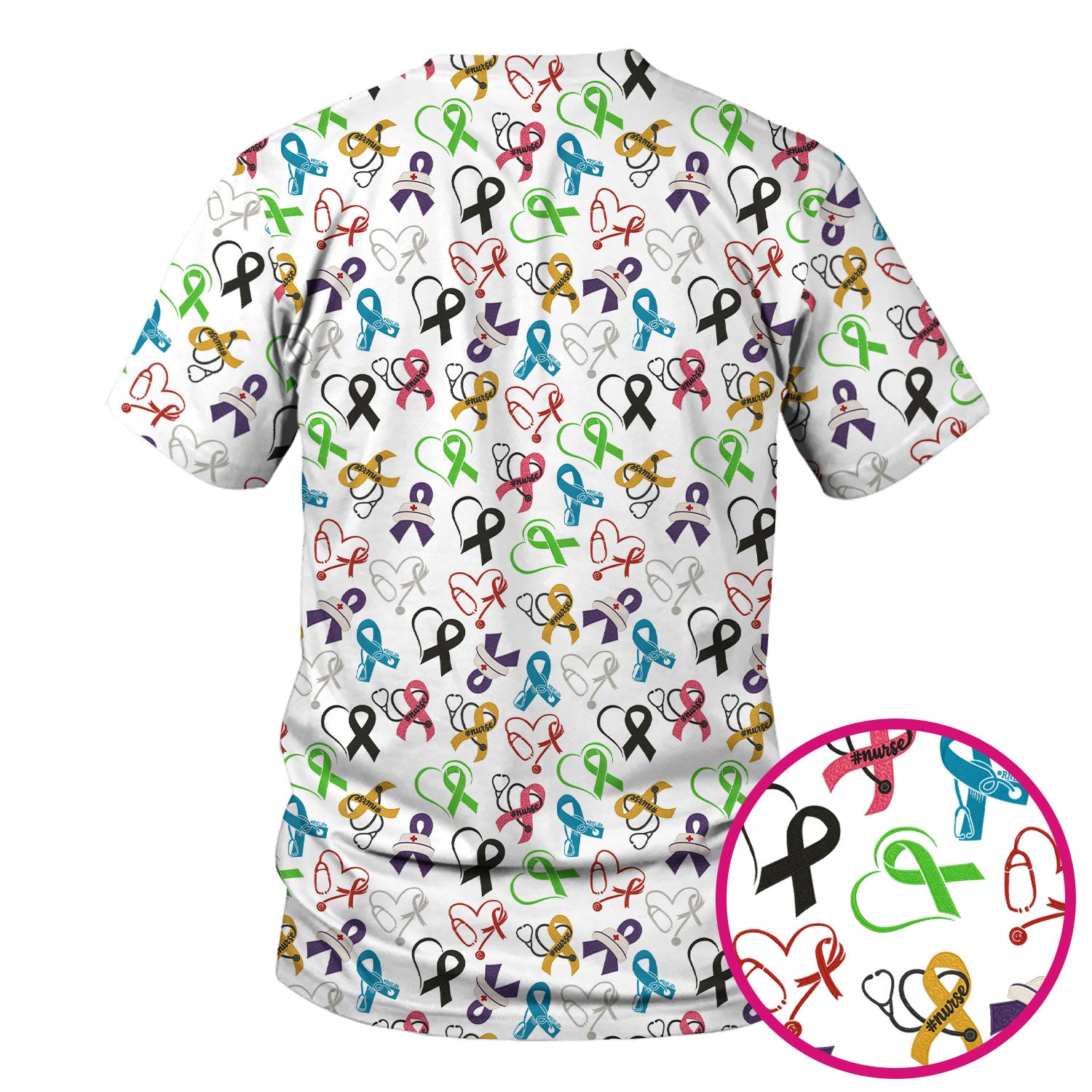 Cancer Awareness Scrub Top - Fight Cancer In All Colors Nurse Shirt - Colorful Ribbon Medical Scrubs Gift with Pockets for Women CNA RN Doctor