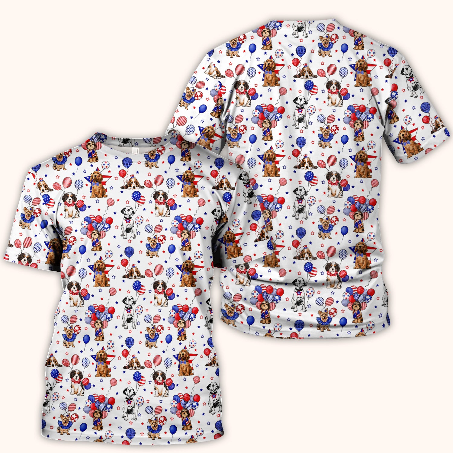 Patriotic Dogs With USA Flag Balloons Pattern Scrub Top, Comfortable Scrubs for Nurses