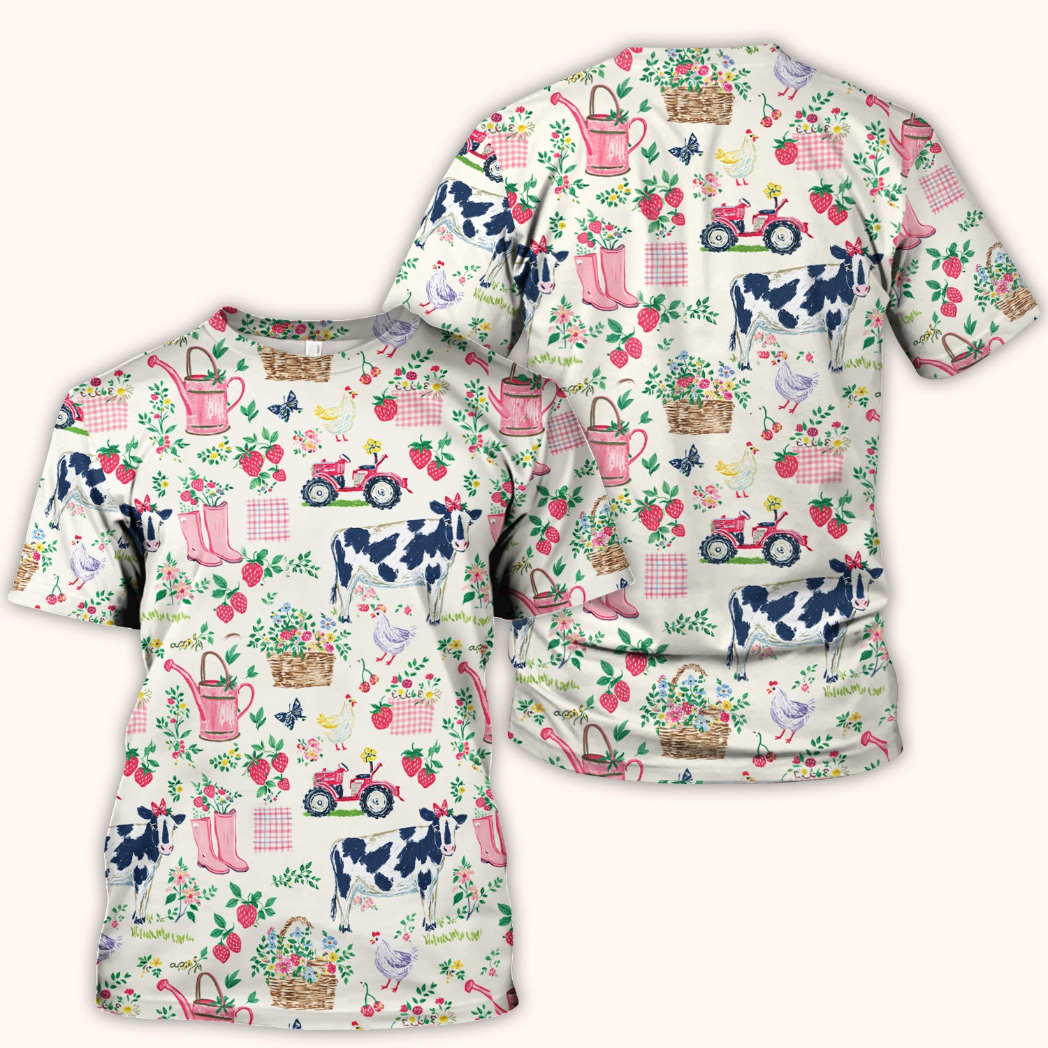 Strawberry Cow Country Style Scrub Top, Comfortable Scrubs for Nurses