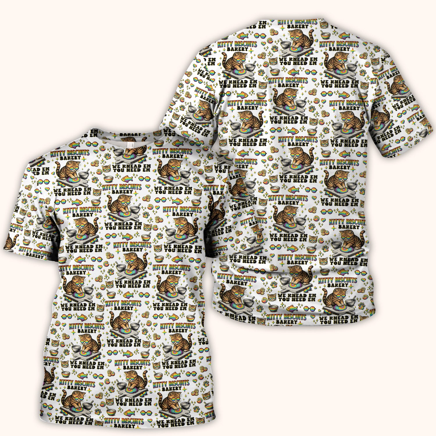 Pride Nurse Cat Baking Rainbow Dough Pattern Scrub Top, Breathable Fabrics Nursing Uniform