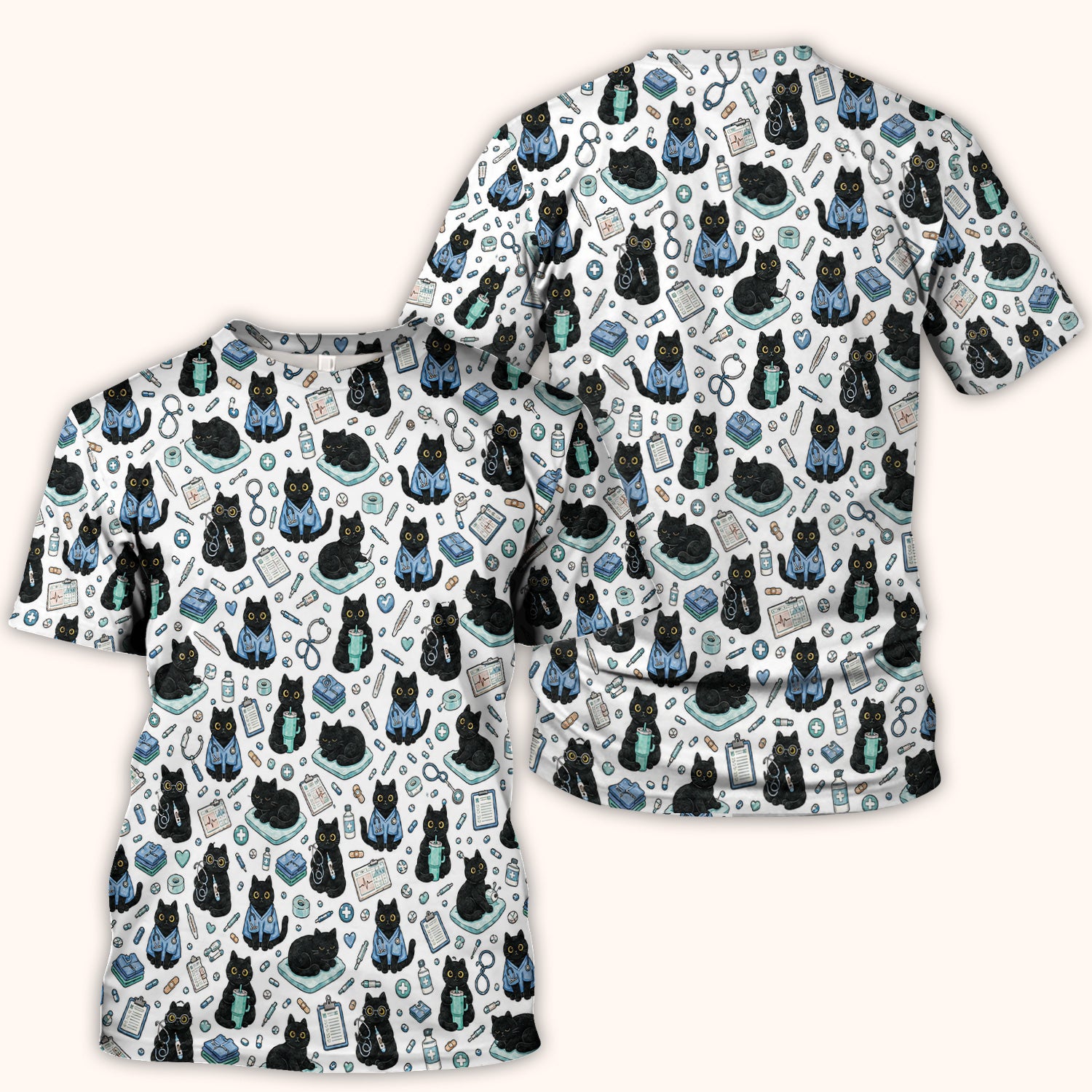 Black Cat Clinic Scrub Top, Comfortable Scrubs for Nurses