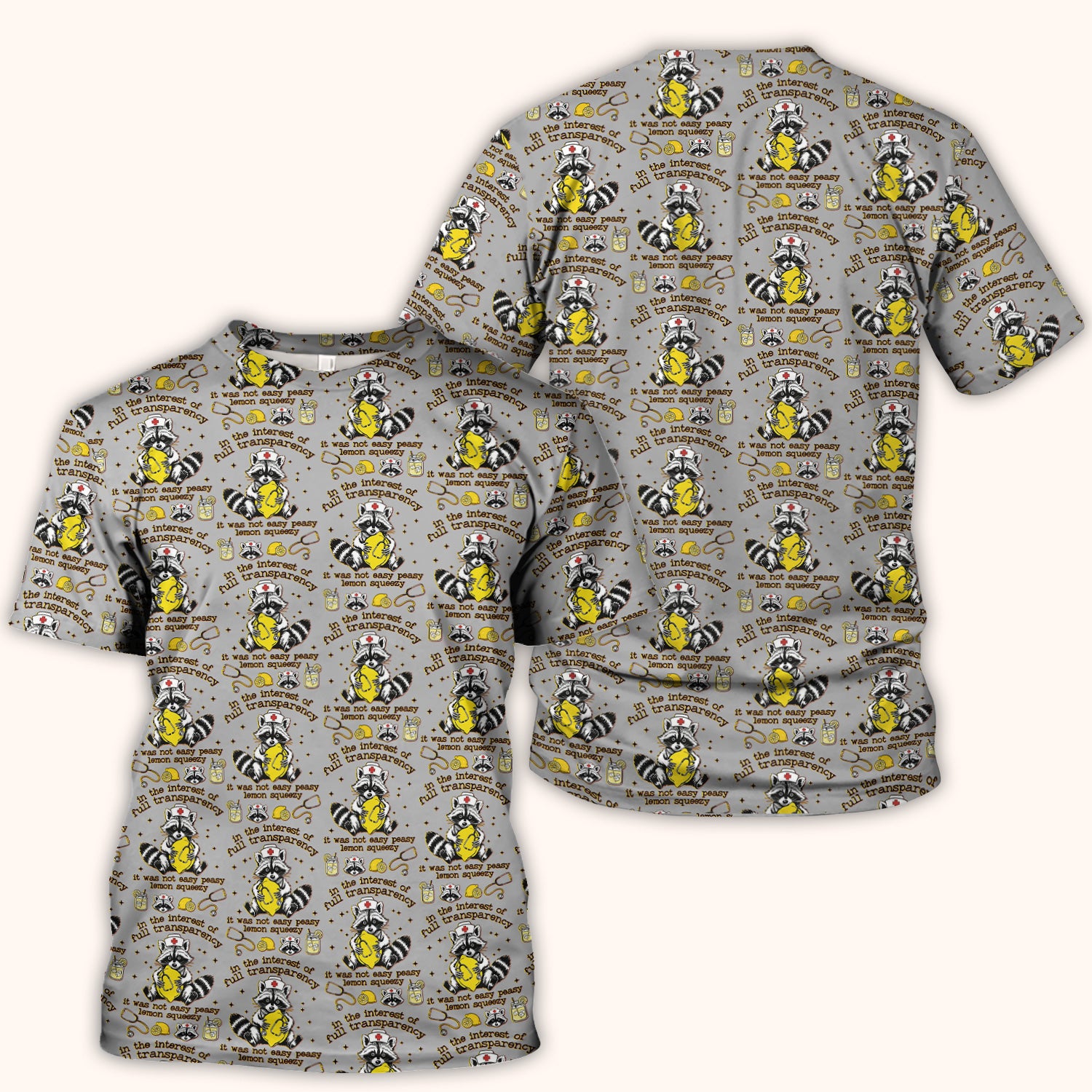 Raccoon Lemon Quote Medical Humor Pattern Scrub Top, Breathable Fabrics Nursing Uniform