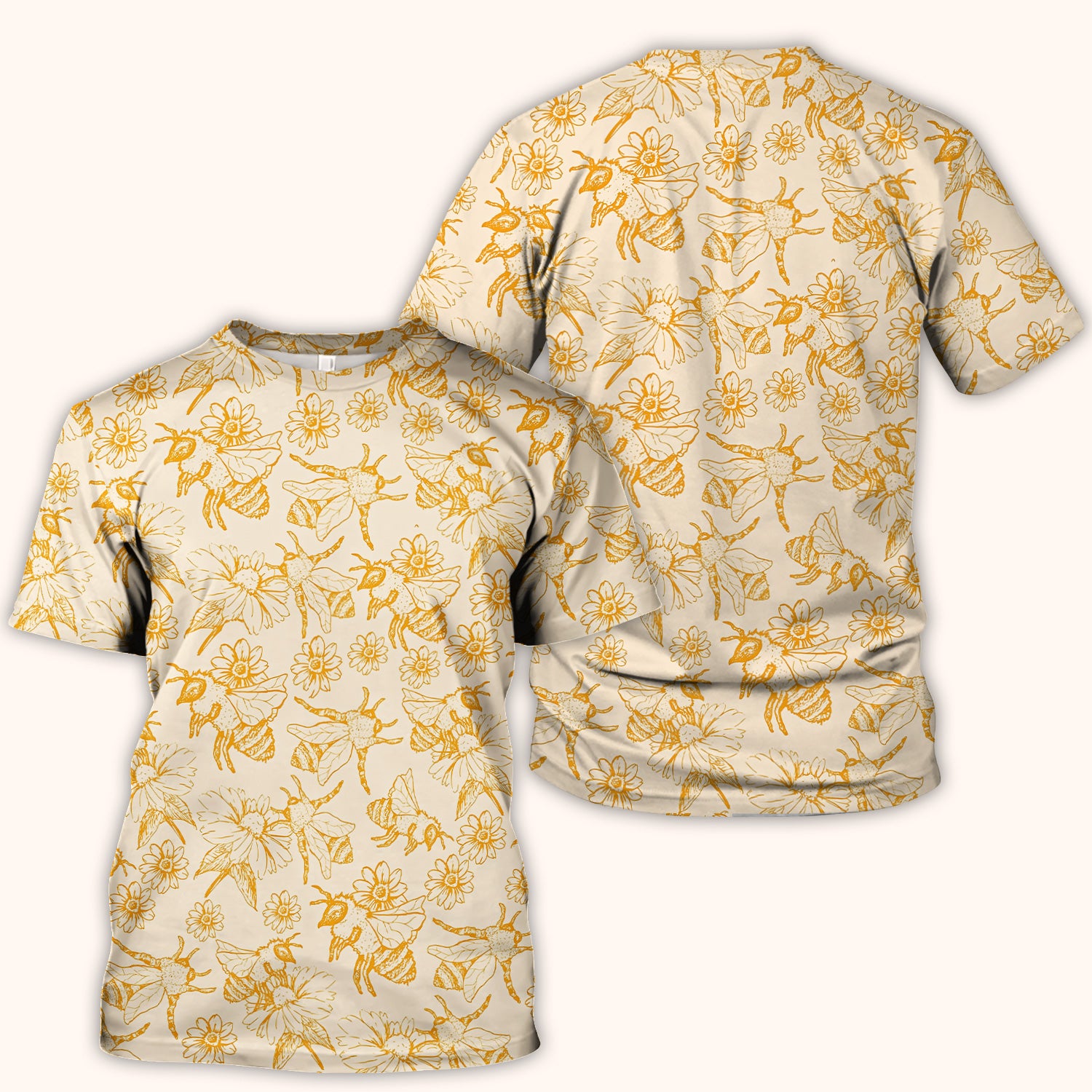 Cute Honey Bee Flower Sketch Pattern Scrub Top, Comfortable Scrubs for Nurses