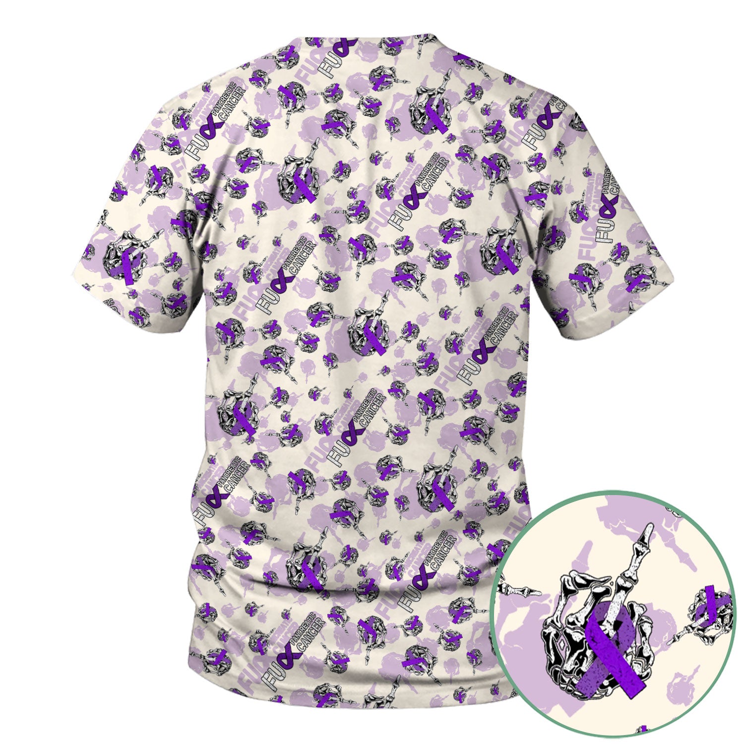 Pancreatic Cancer Awareness Scrub Top - Fuck Cancer Purple Ribbon Nurse Shirt - Strong Gift Idea for Survivors, Fighters & Supporters