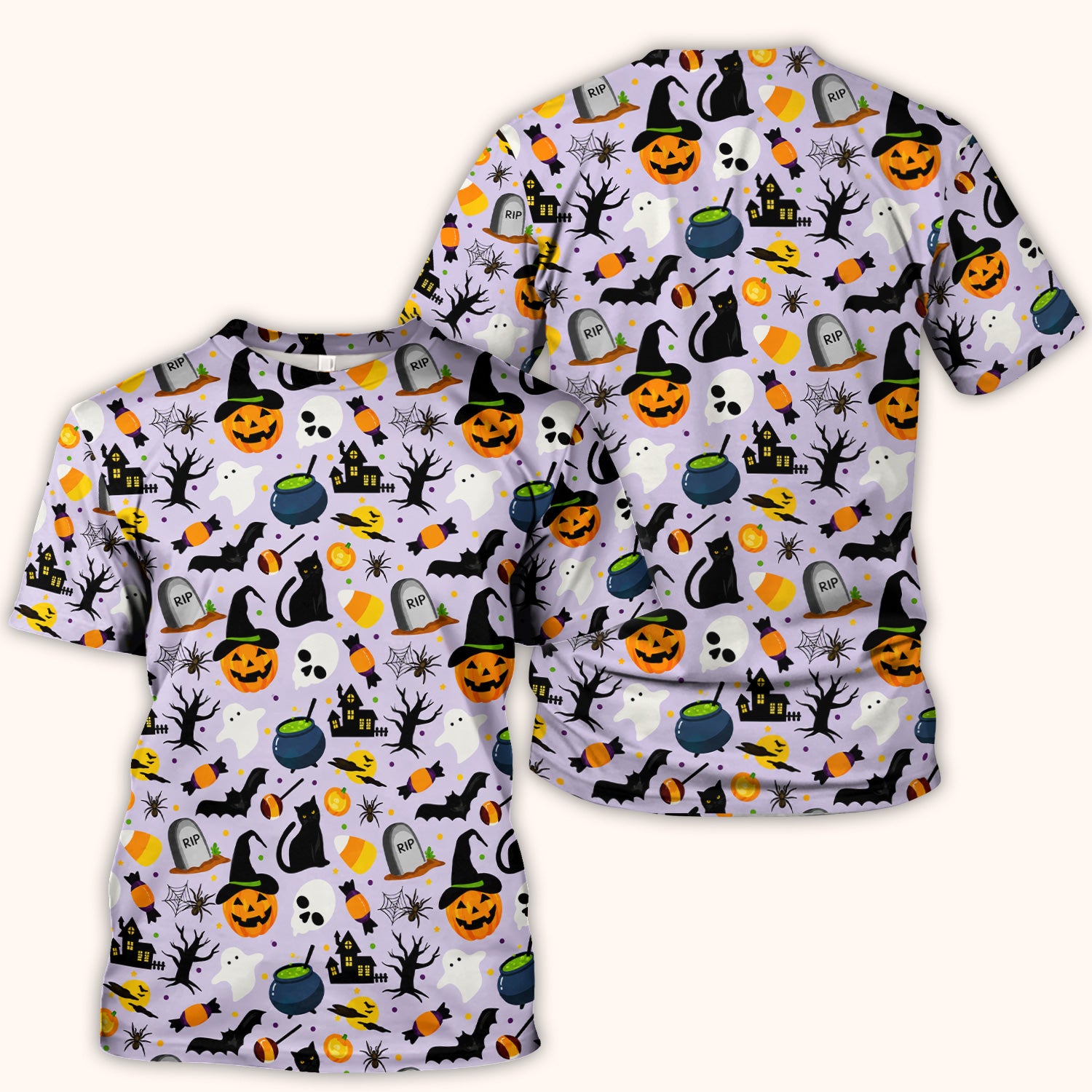 Ghost Pumpkin Witch Pattern Scrub Top, Comfortable Scrubs for Nurses