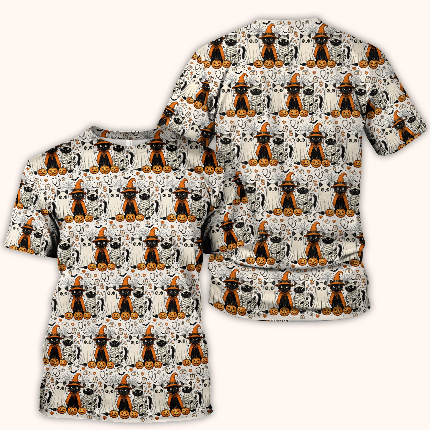 Spooky Halloween Costume Cats Scrub Top, Comfortable Scrubs for Nurses