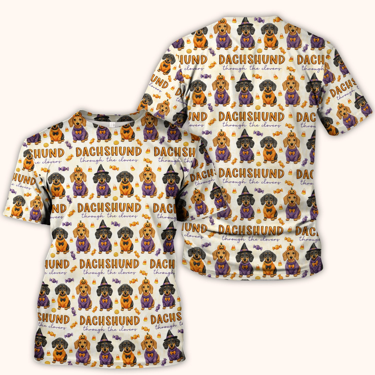 Candy Dachshund Pattern Scrub Top, Comfortable Scrubs for Nurses