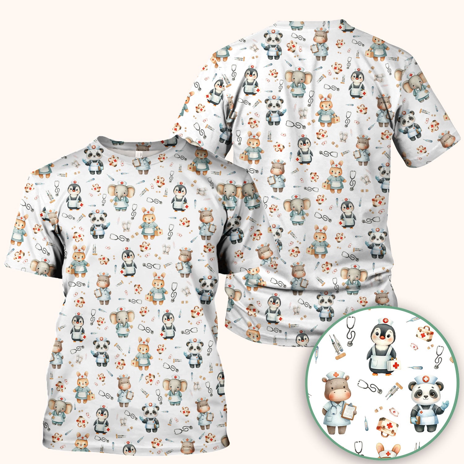 Cute Animal Scrub Top for Women - Funny Panda Rabbit Penguin Shirt - Breathable Med Uniform - Comfortable Scrubs for Nurses