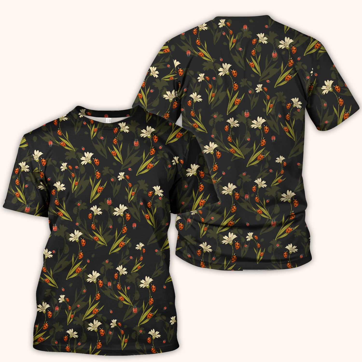 Fresh Daisy Ladybug Garden Pattern Scrub Top, Comfortable Scrubs For Nurses