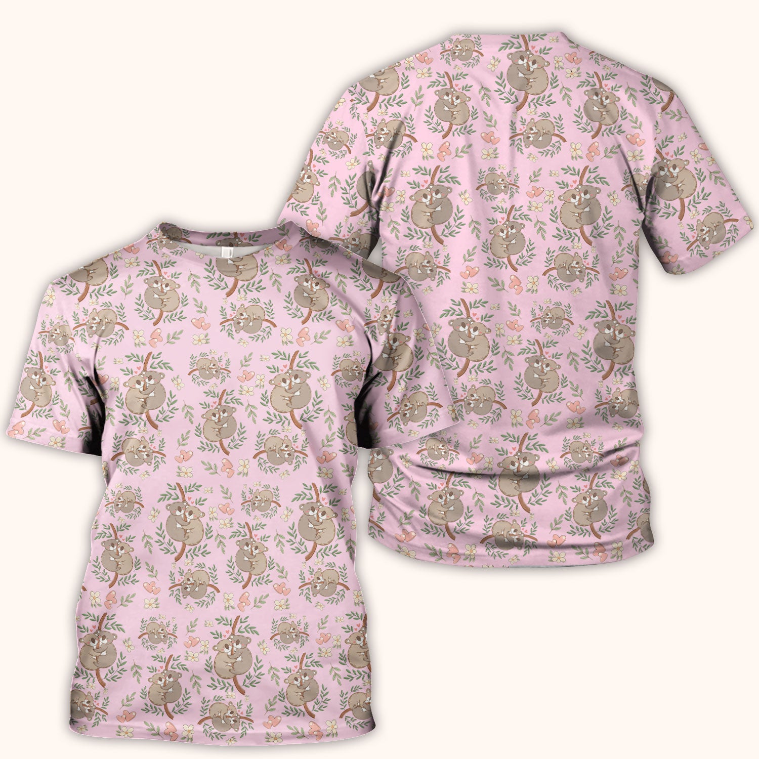 Cute Koala Love Pattern Medical Scrub Top, Breathable Fabrics Nursing Uniform