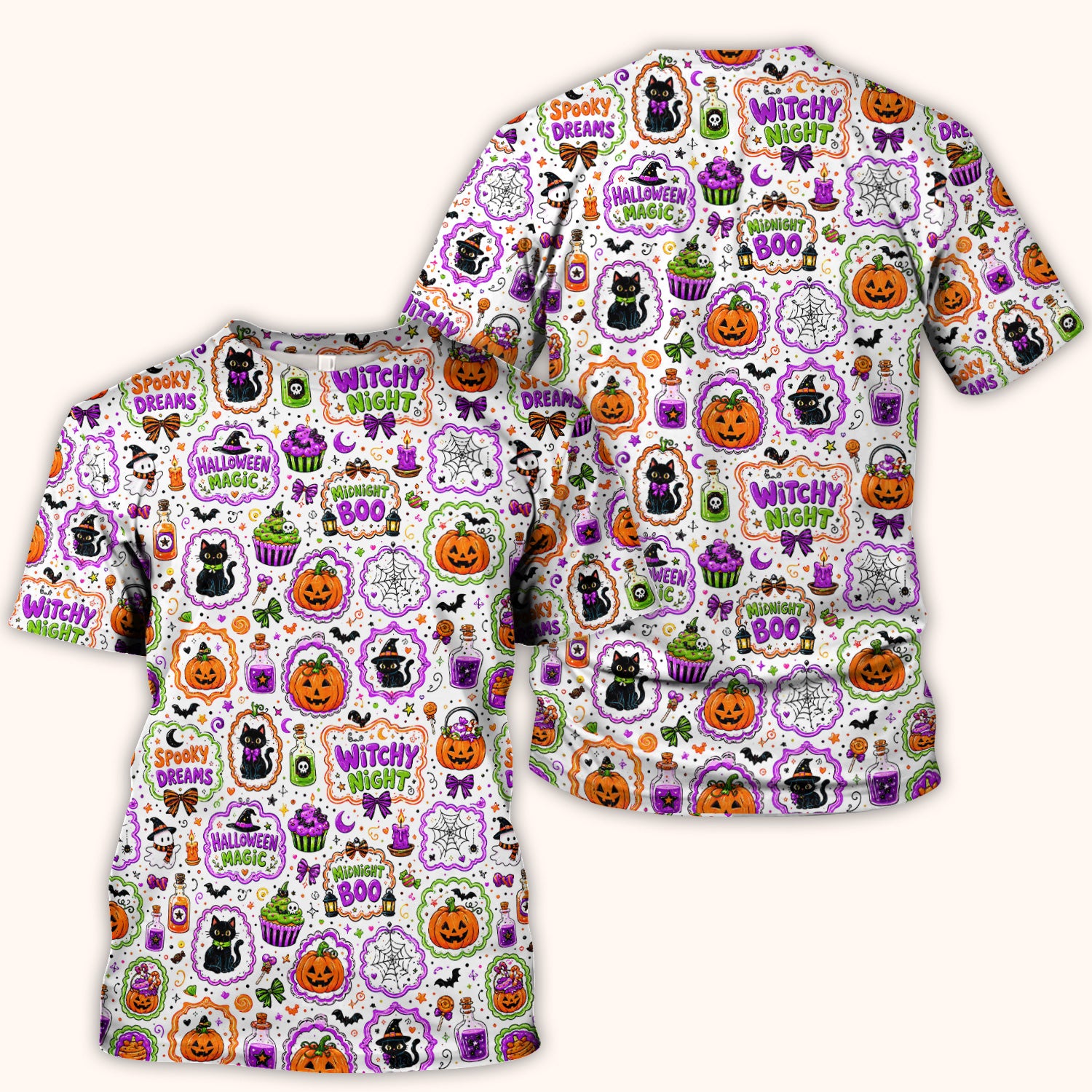 Witchy Halloween Magic And Pumpkins Scrub Top, Comfortable Scrubs for Nurses