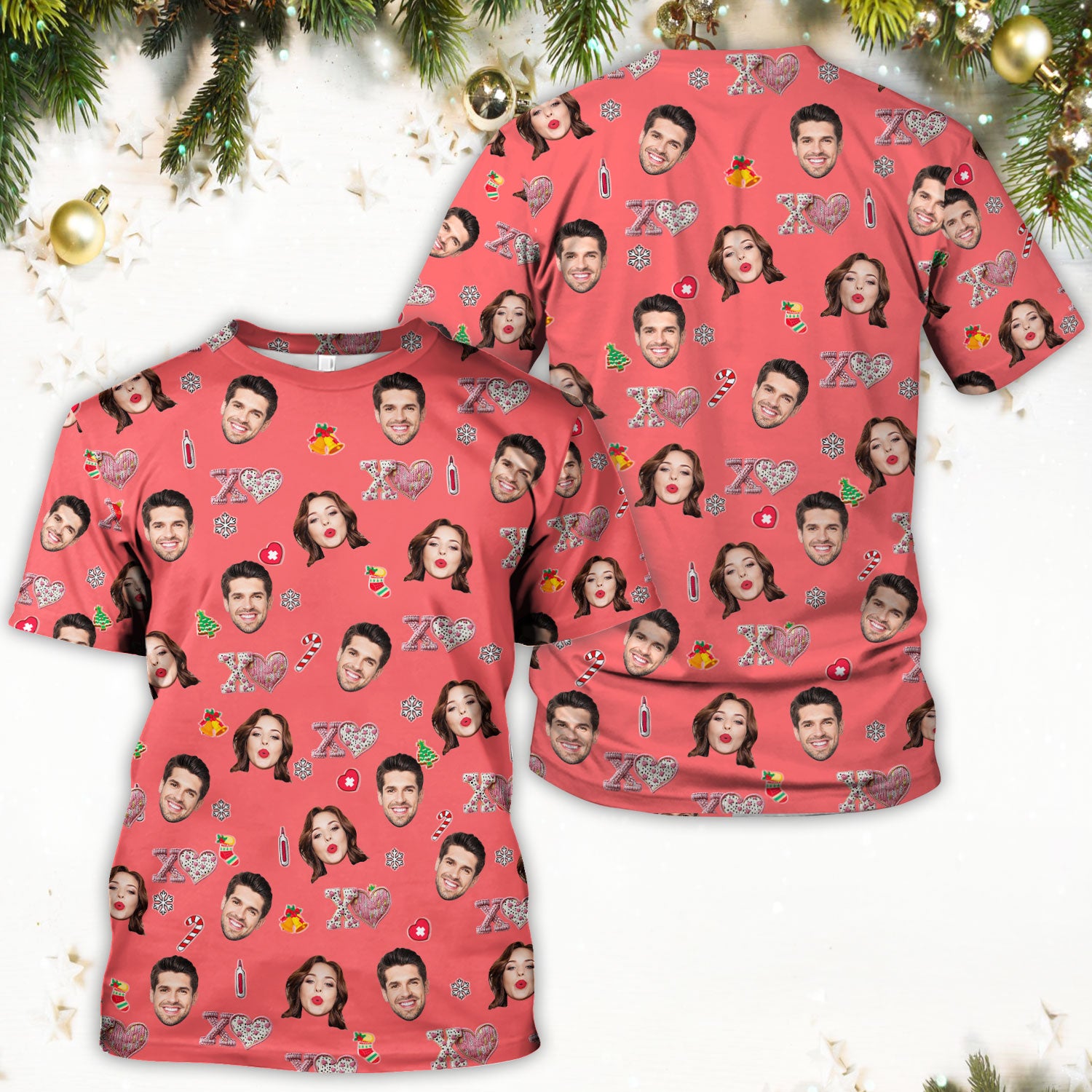 Custom Face Pattern XOXO Scrub Shirt, Personalized Photo Scrub Top, Breathable Fabrics Nursing Uniform