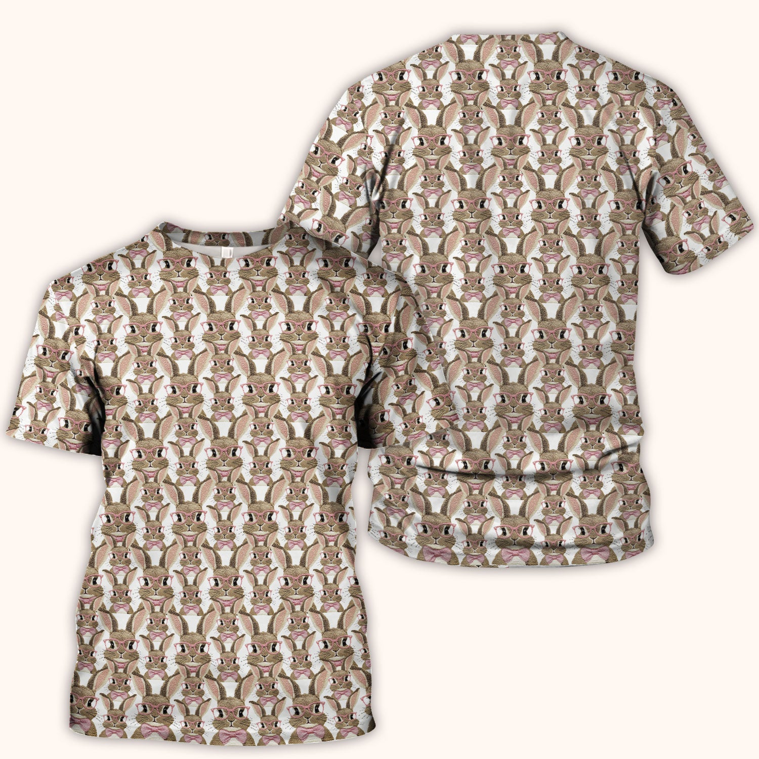 Cute Bunny With Glasses Pattern Scrub Top, Breathable Fabrics Nursing Uniform, Easter