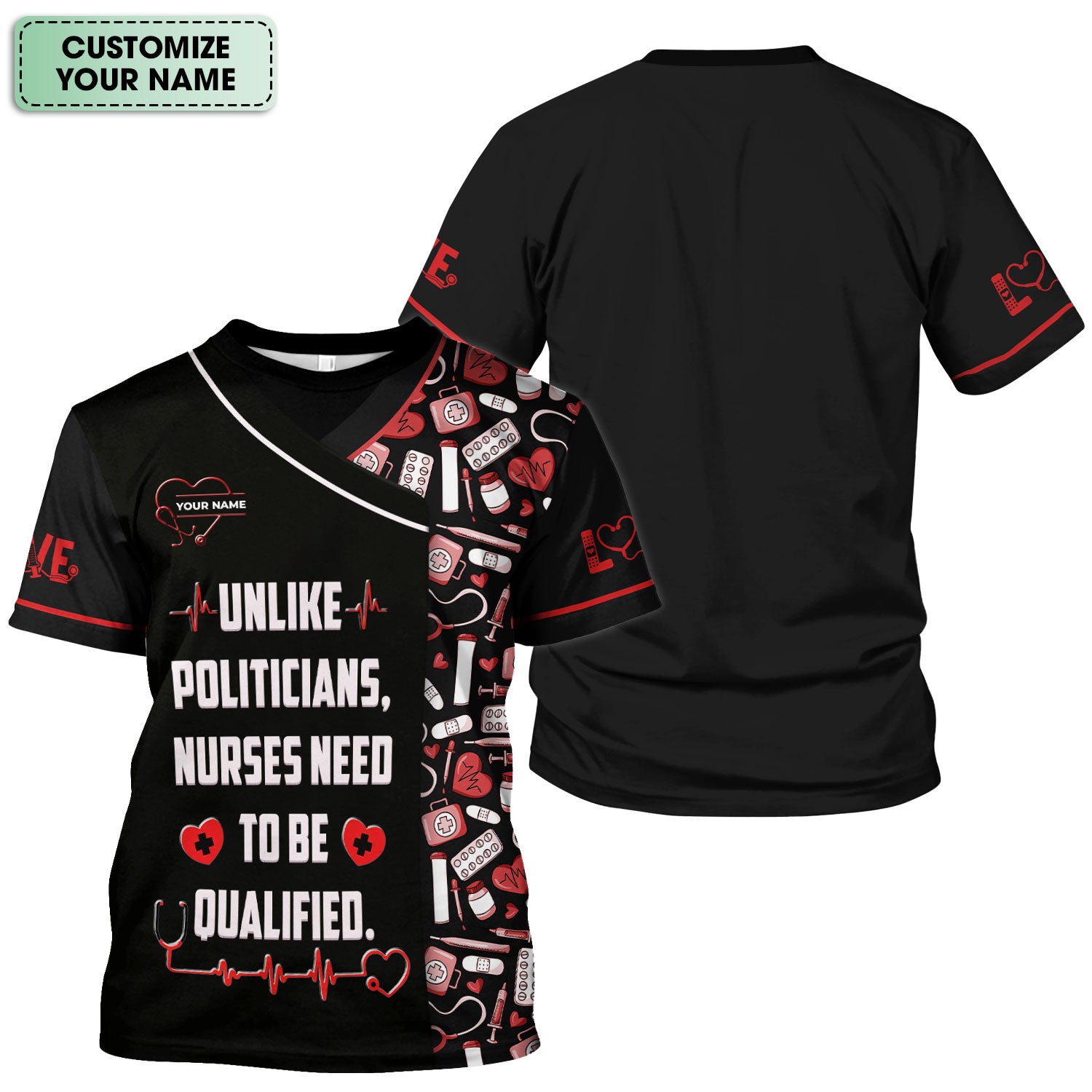 Custom Name Need To Be Qualified Cotton Nurse Shirt, Personalized Funny Nurse Graphic Shirt, Breathable Fabrics Nursing Uniform