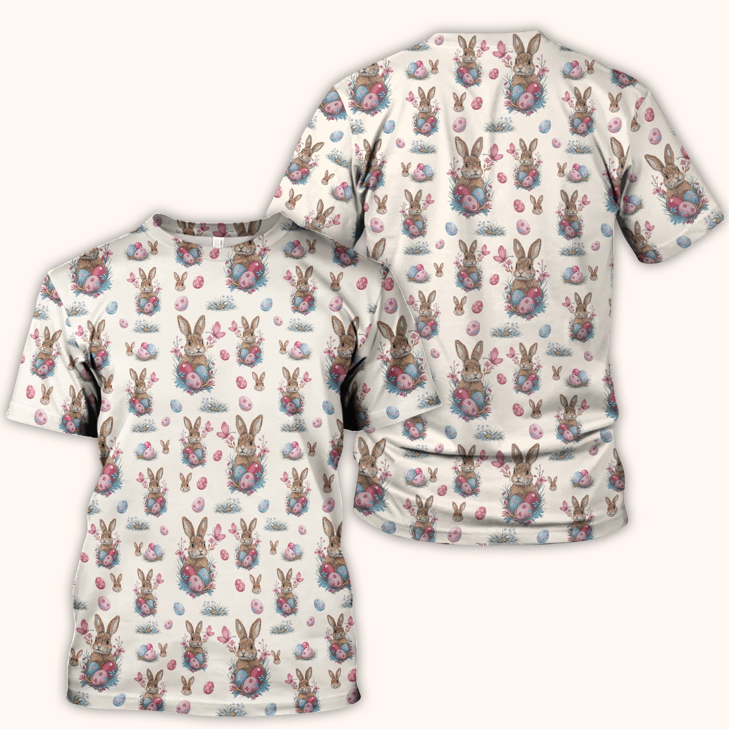 Pastel Easter Bunny Nest Pattern Scrub Top, Comfortable Scrubs for Nurses