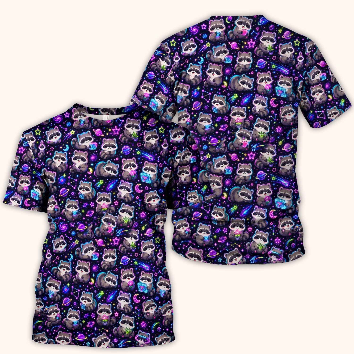 Neon Galaxy Raccoon Space Pattern Scrub Top, Comfortable Scrubs for Nurses