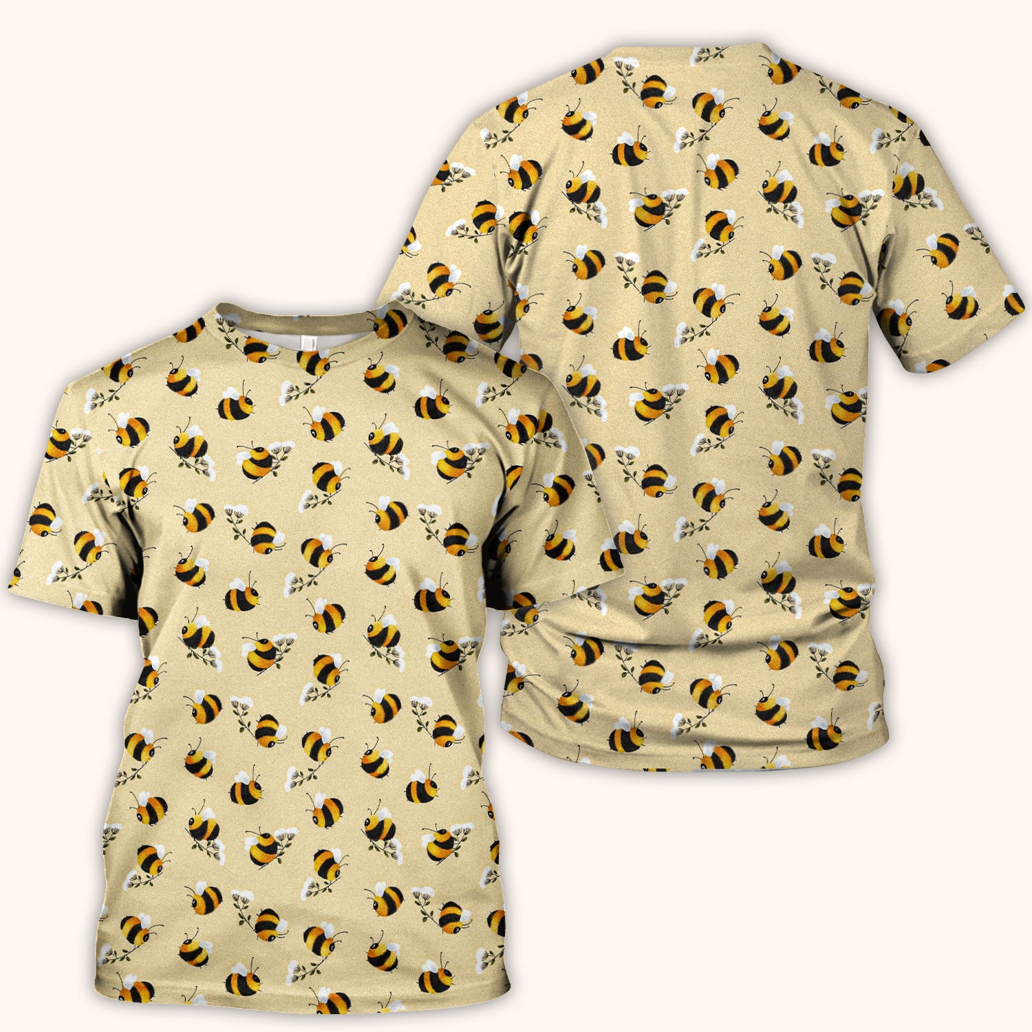 Cute Bumble Bee Blossom Pattern Scrub Top, Comfortable Scrubs for Nurses