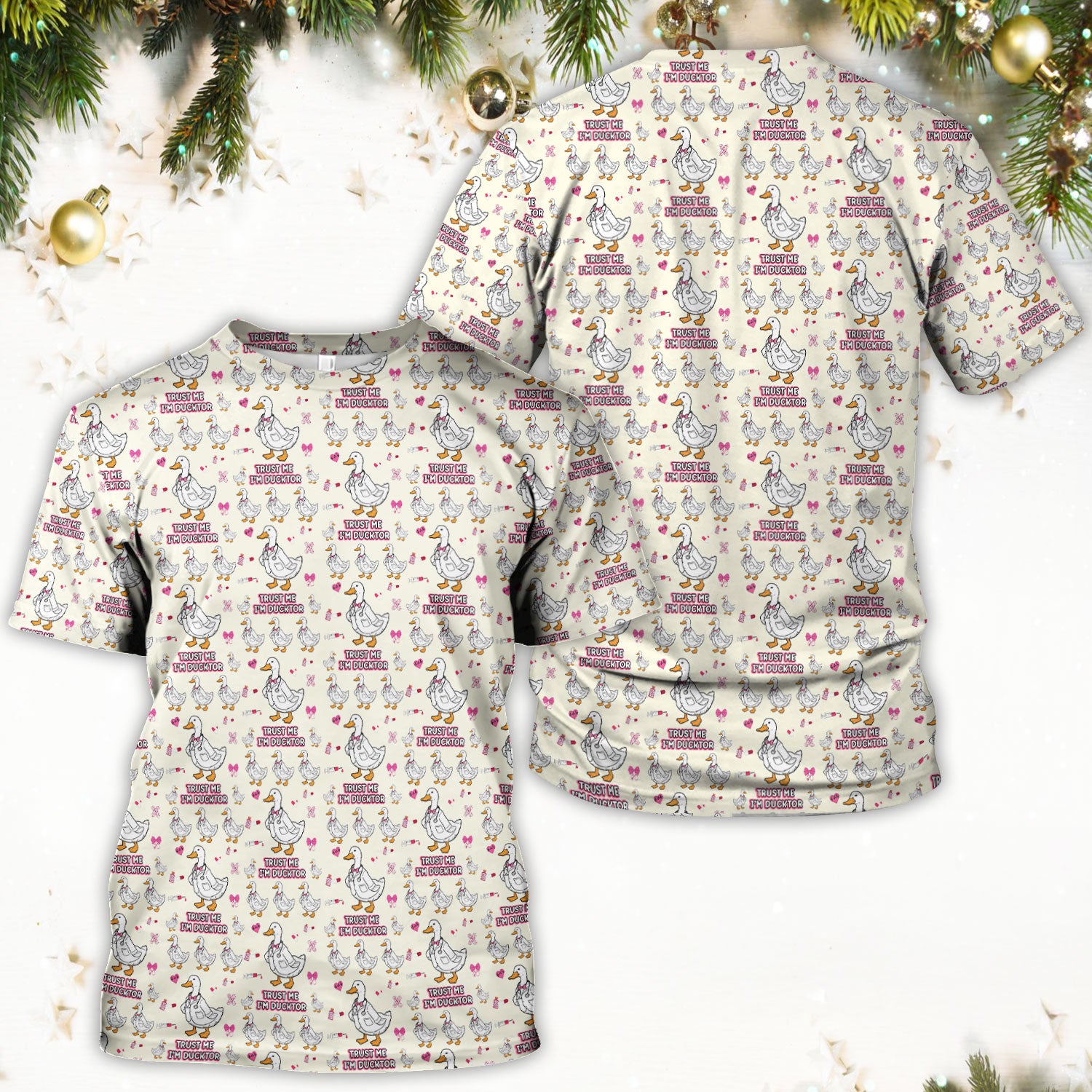 Trust Me I'm Ducktor Scrub Top, Funny Duck Pattern Scrub Shirt, Breathable Fabrics Nursing Uniform For Women