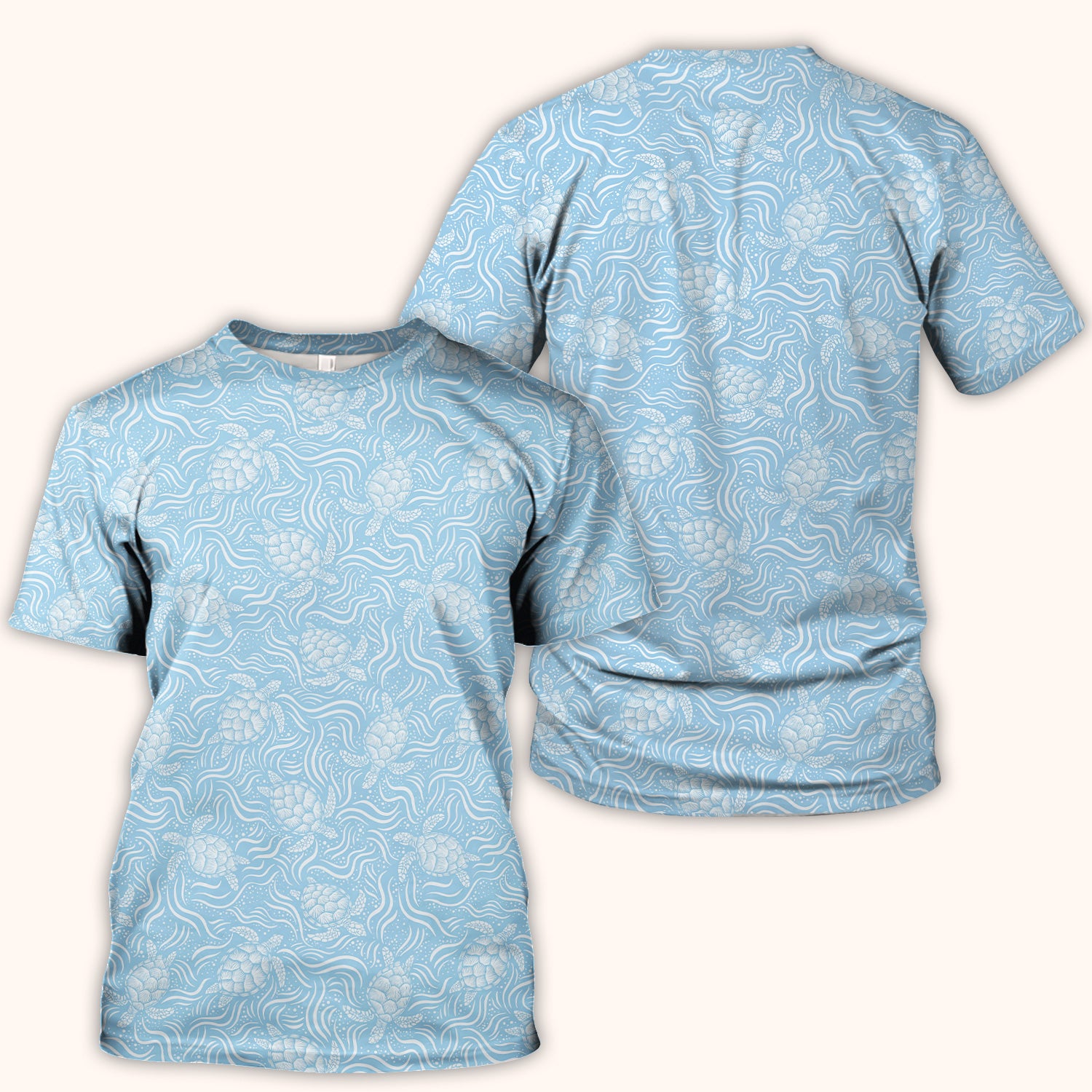 Cute Ocean Sea Turtle Waves Pattern Scrub Top, Comfortable Scrubs for Nurses