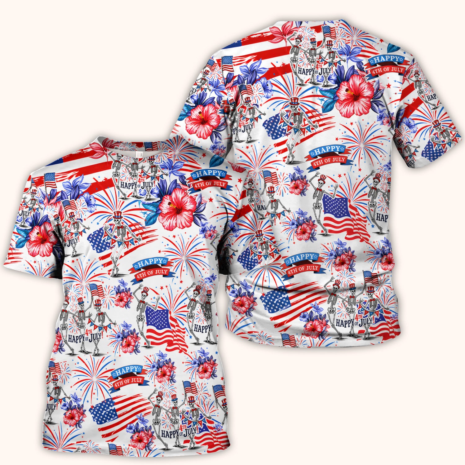 Funny 4th Of July Skeleton Nurse for RN & CNA, Patriotic Fireworks Medical Uniform Scrub Top, Comfortable Scrubs for Nurses