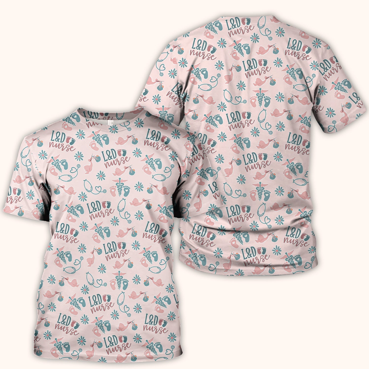 Cute Labor and Delivery Print V Neck Nursing Scrub Top Medical Uniform