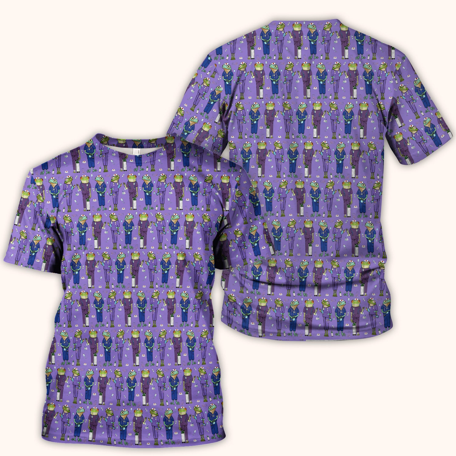 Funny Frog Nurse Pattern V Neck Scrub Top for Healthcare Workers