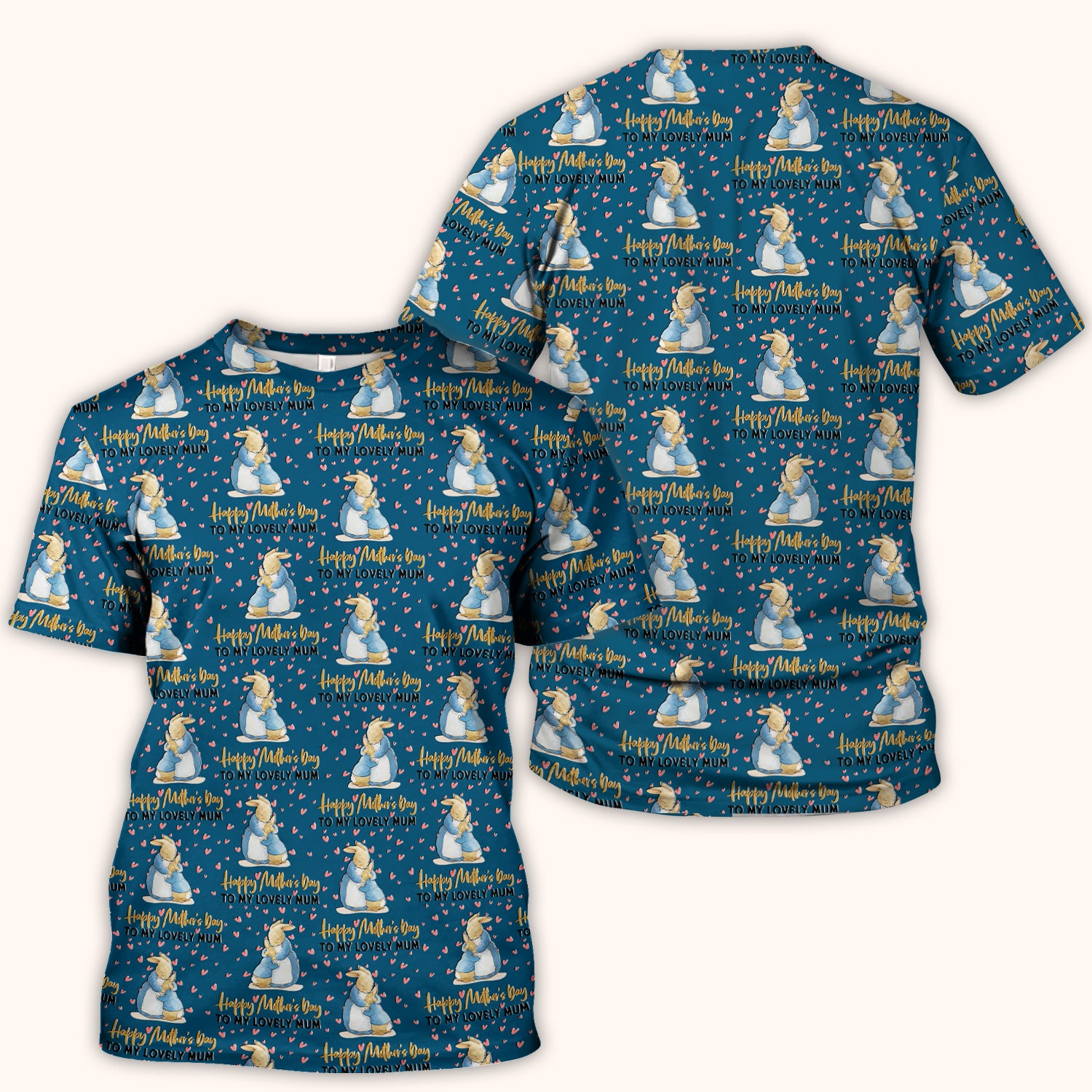Happy Mothers Day Bunny Love Pattern Scrubs Top, Comfortable Scrubs for Nurses