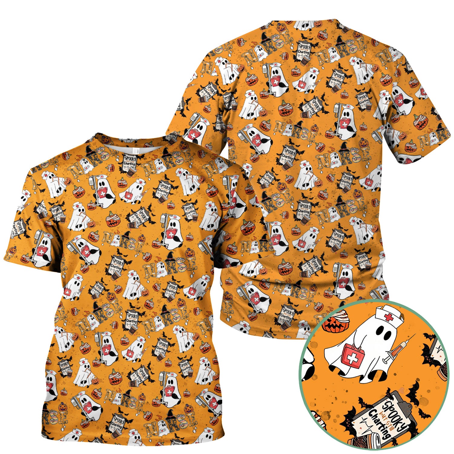 Halloween Scrub Top - Spooky But Still Charting - Funny Scrubs for Nurses - Horror Pumpkin Nursing Uniform