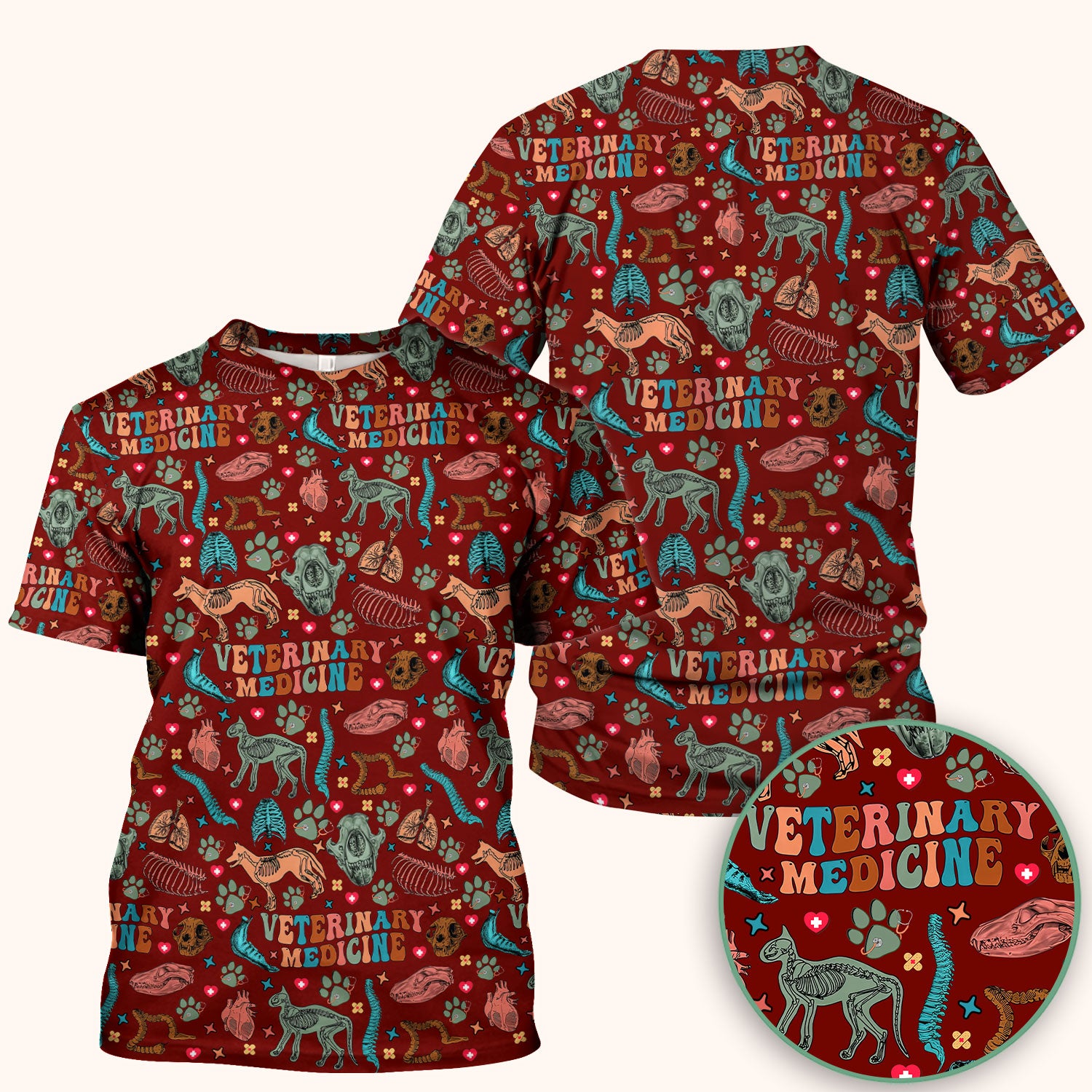 Vet Tech Scrub Top - Veterinary Medicine Pattern - Animal Medical Uniform for Women Nurse Gift