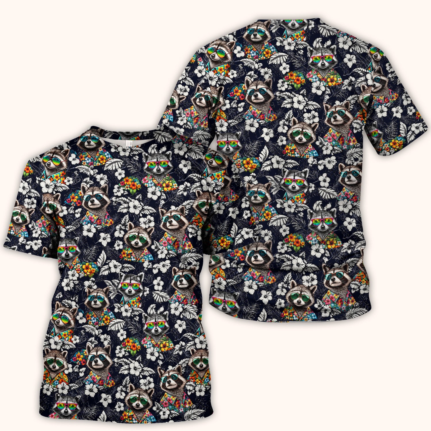 Tropical Raccoon Floral Pattern Scrub Top, Comfortable Scrubs for Nurses