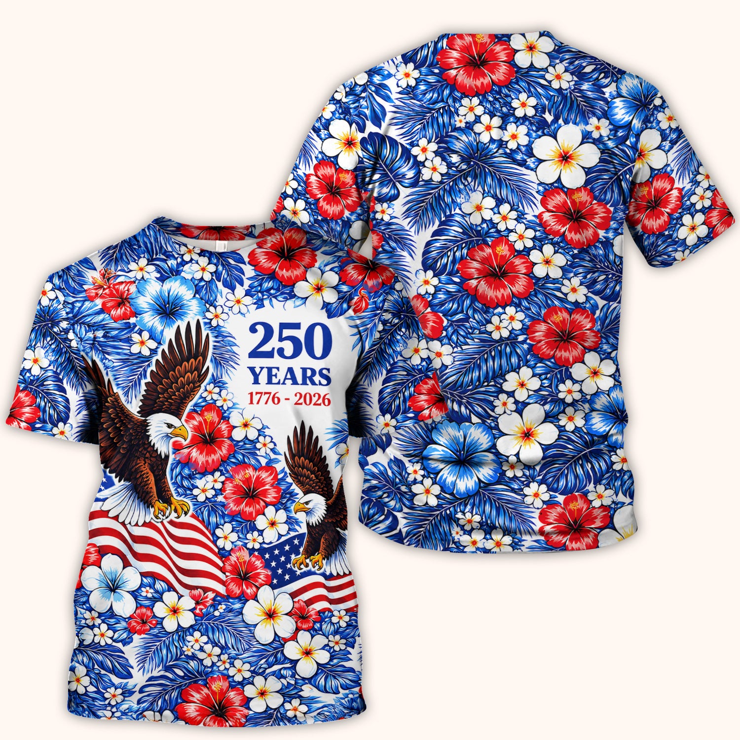 Patriotic Eagle Floral Pattern, America 250 Medical Scrub Top, Comfortable Scrubs for Nurses