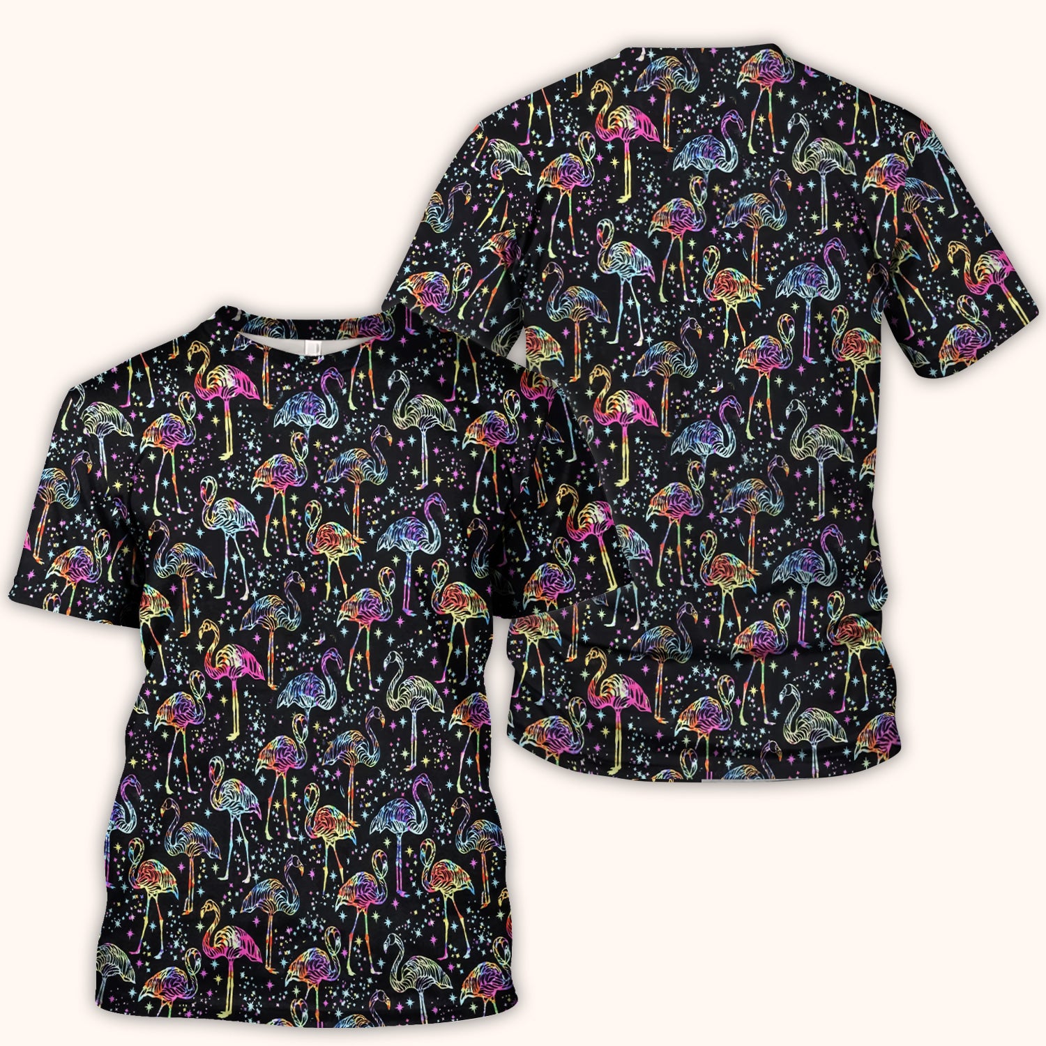 Neon Flamingo Starry Night Pattern Scrub Top, Comfortable Scrubs for Nurses